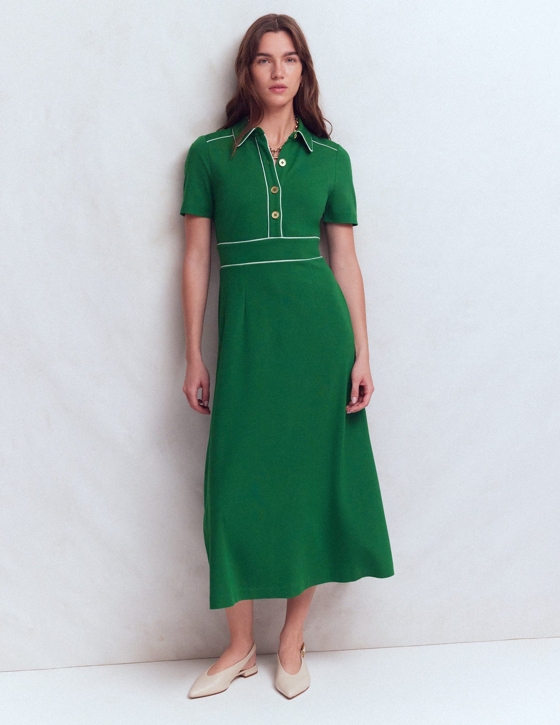 Etta Piping Trim Ponte Dress-Fresh Green-1