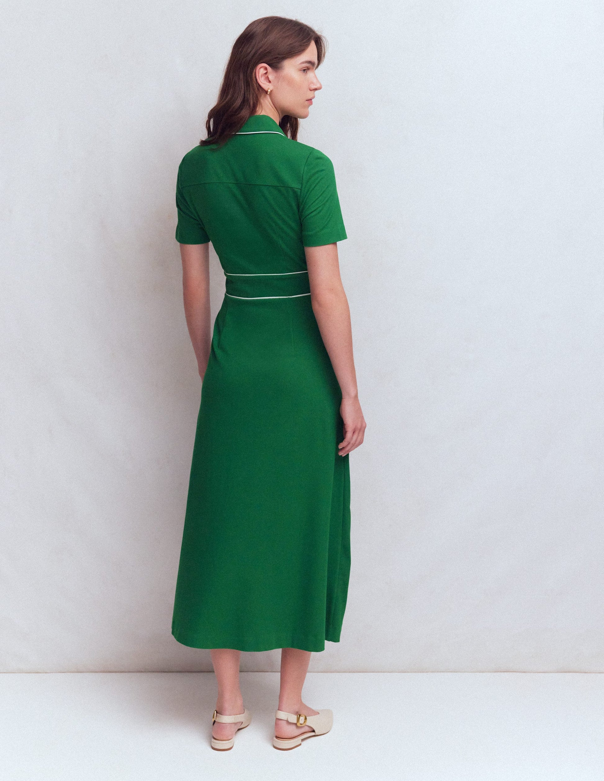 Etta Piping Trim Ponte Dress-Fresh Green-3
