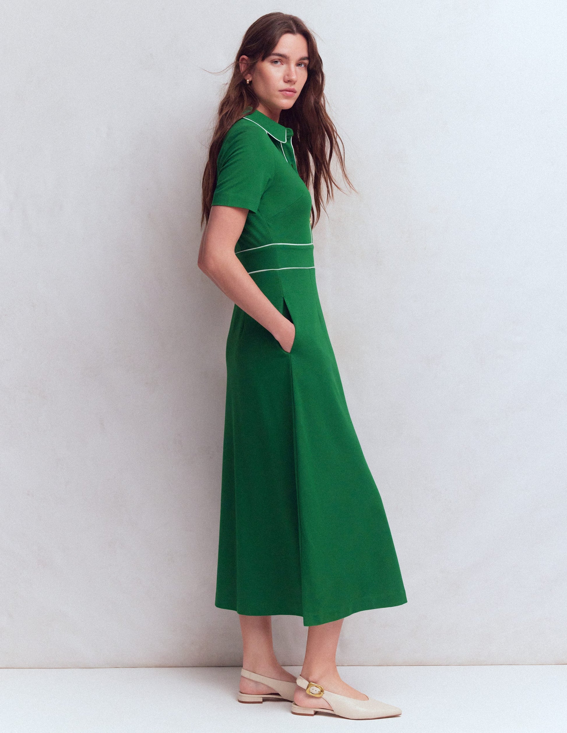 Etta Piping Trim Ponte Dress-Fresh Green-4