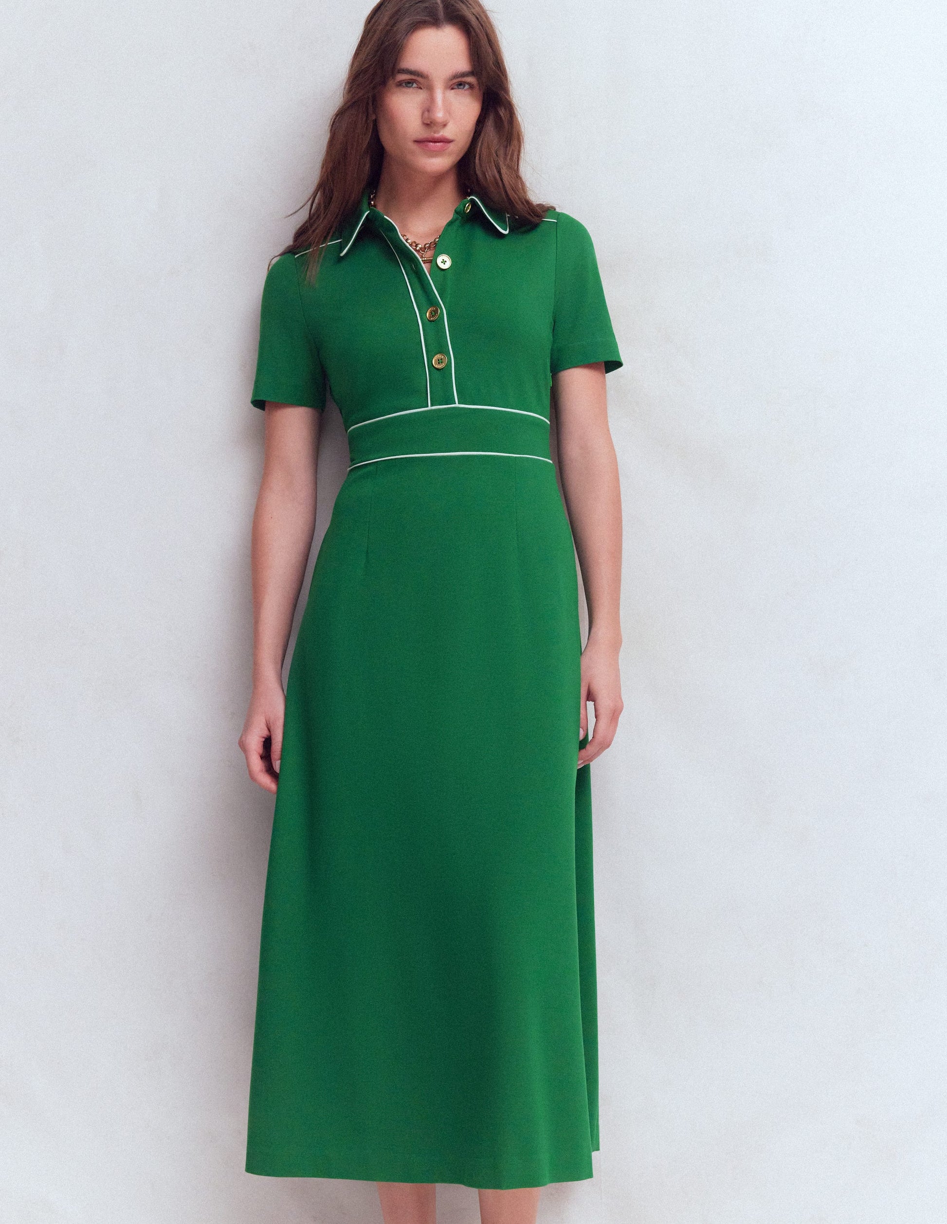 Etta Piping Trim Ponte Dress-Fresh Green-5