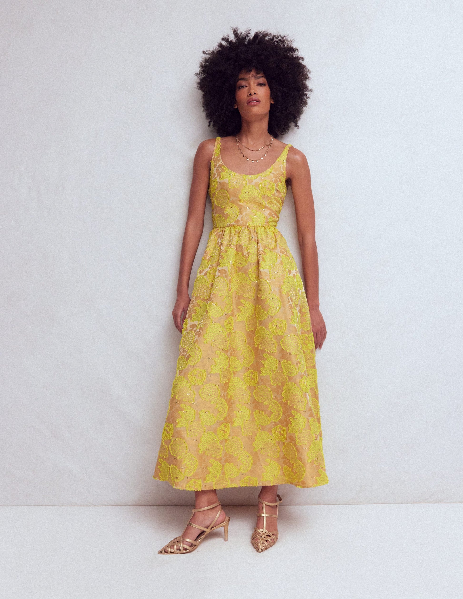 Scoop Neck Jacquard Dress-Yellow Jacquard-3