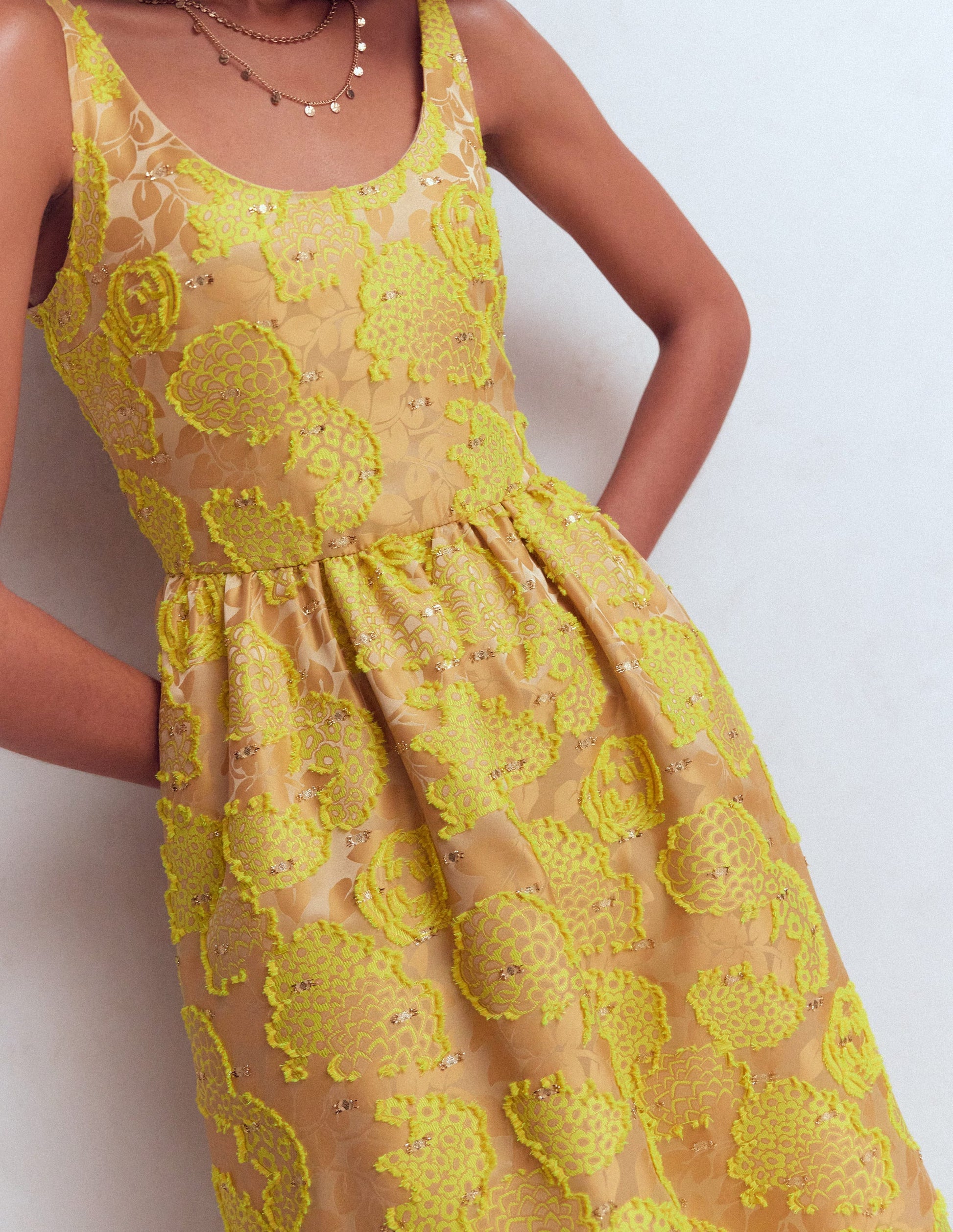 Scoop Neck Jacquard Dress-Yellow Jacquard-4
