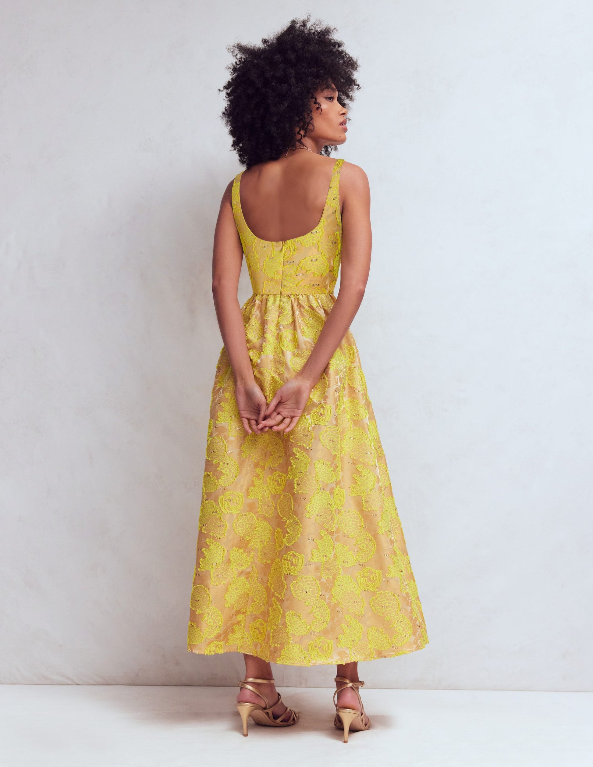 Scoop Neck Jacquard Dress-Yellow Jacquard-5