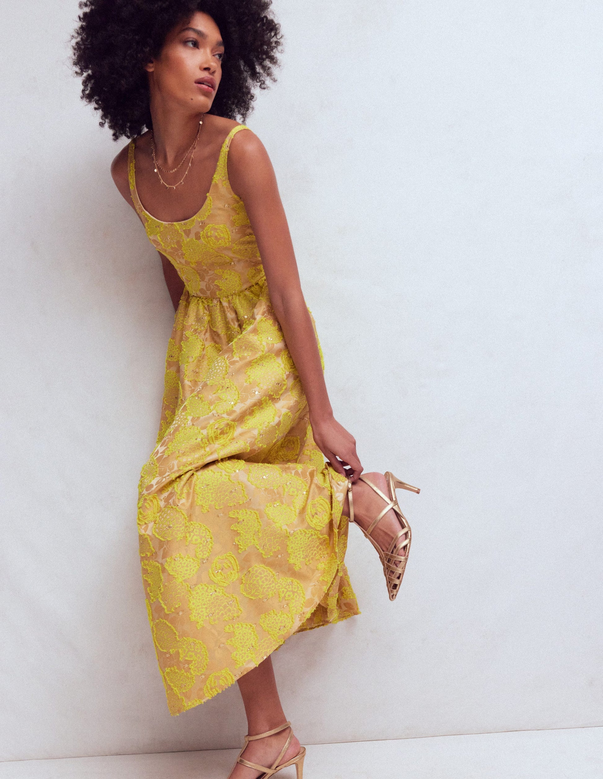 Scoop Neck Jacquard Dress-Yellow Jacquard-6