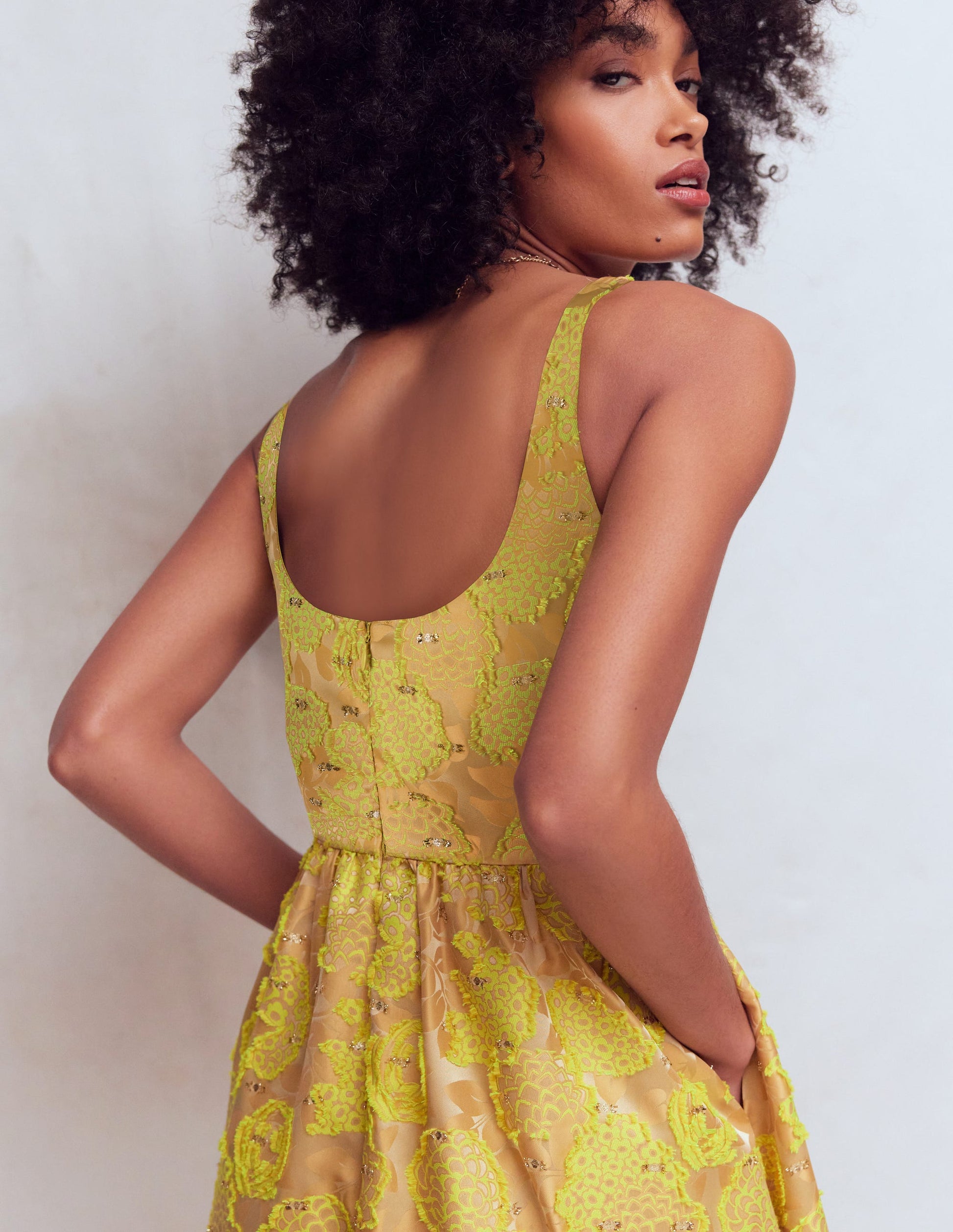 Scoop Neck Jacquard Dress-Yellow Jacquard-7