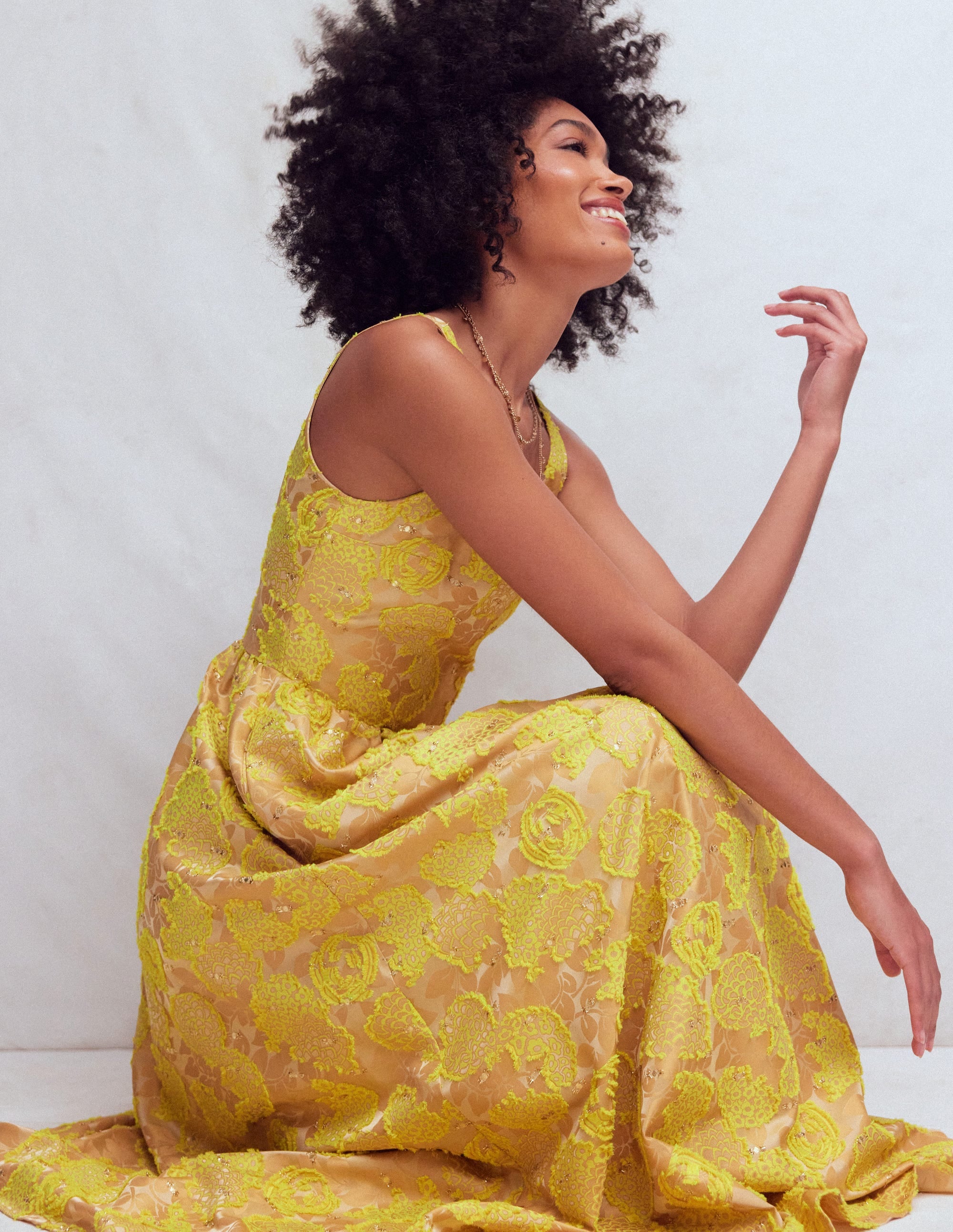 Scoop Neck Fit and Flare Dress-Yellow Jacquard - Image 6