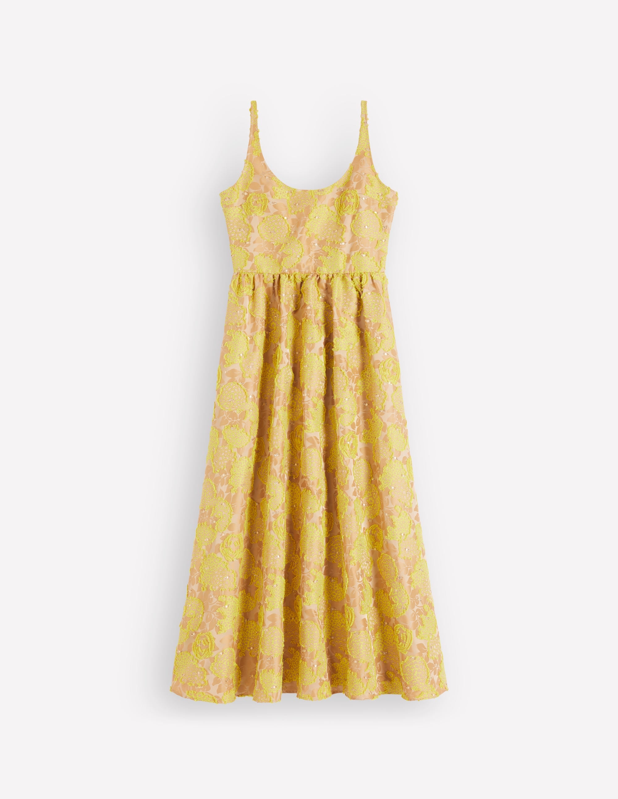 Scoop Neck Fit and Flare Dress-Yellow Jacquard - Image 9
