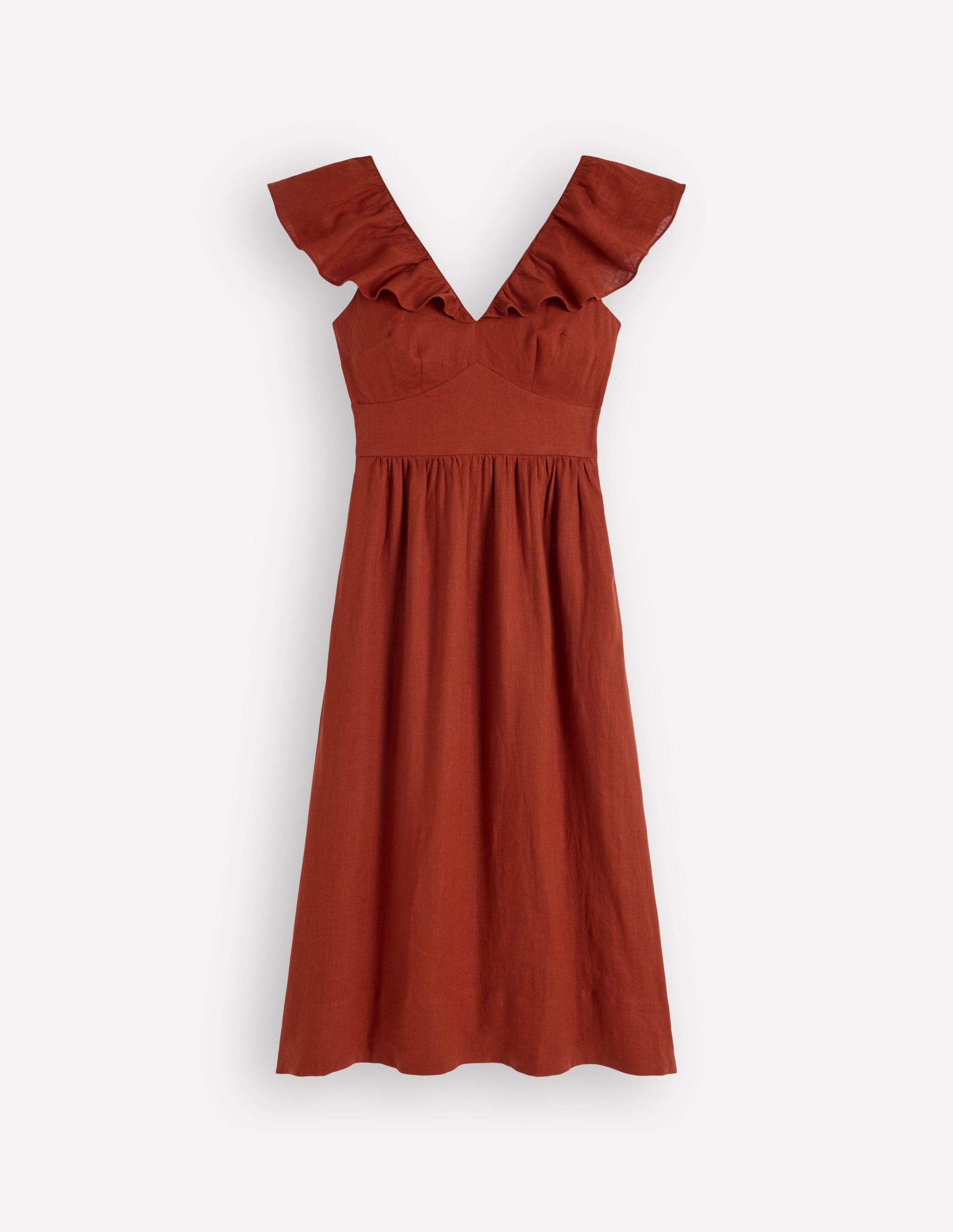 Mega Ruffle Linen Dress-Burnt Henna-7