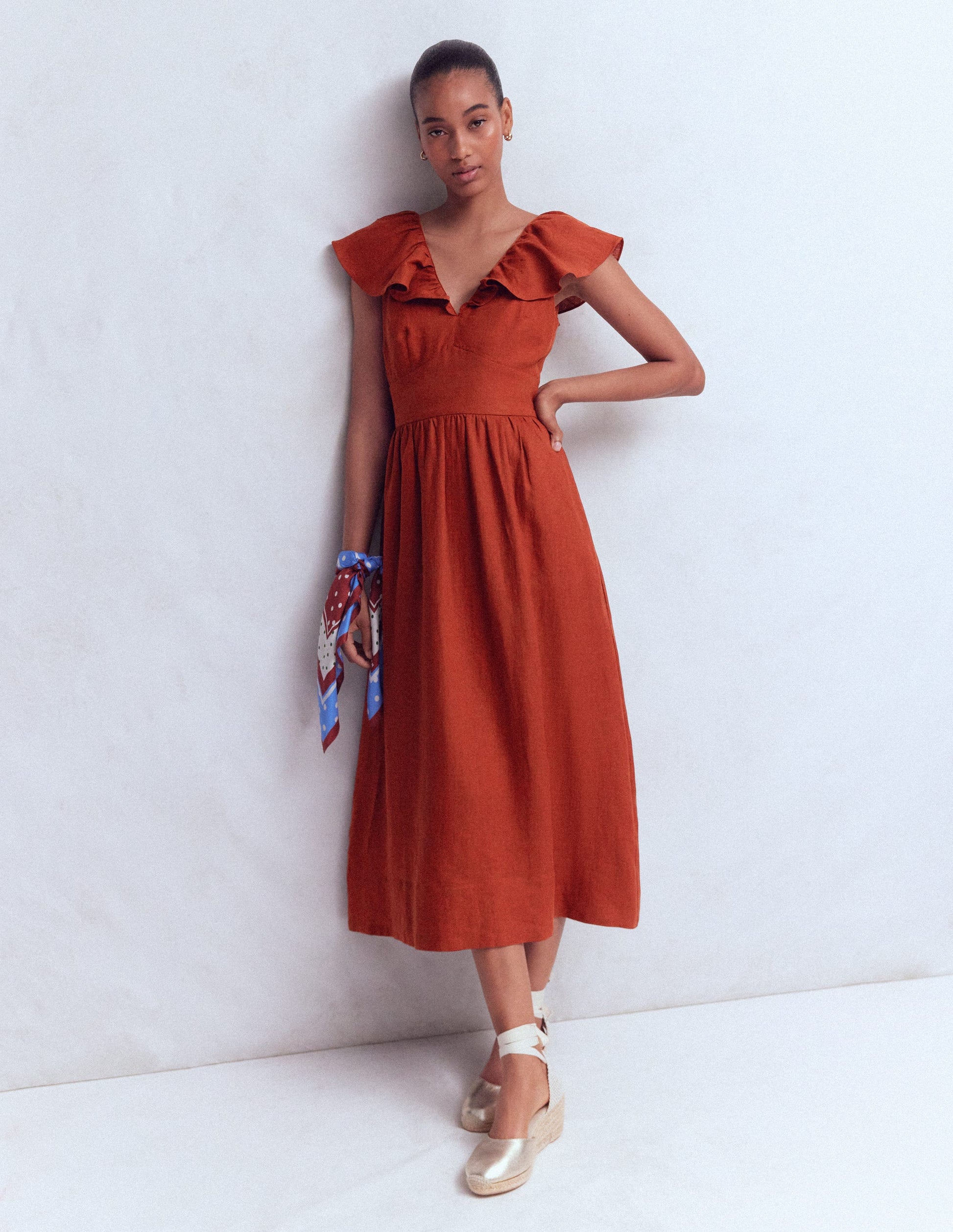 Mega Ruffle Linen Dress-Burnt Henna-2