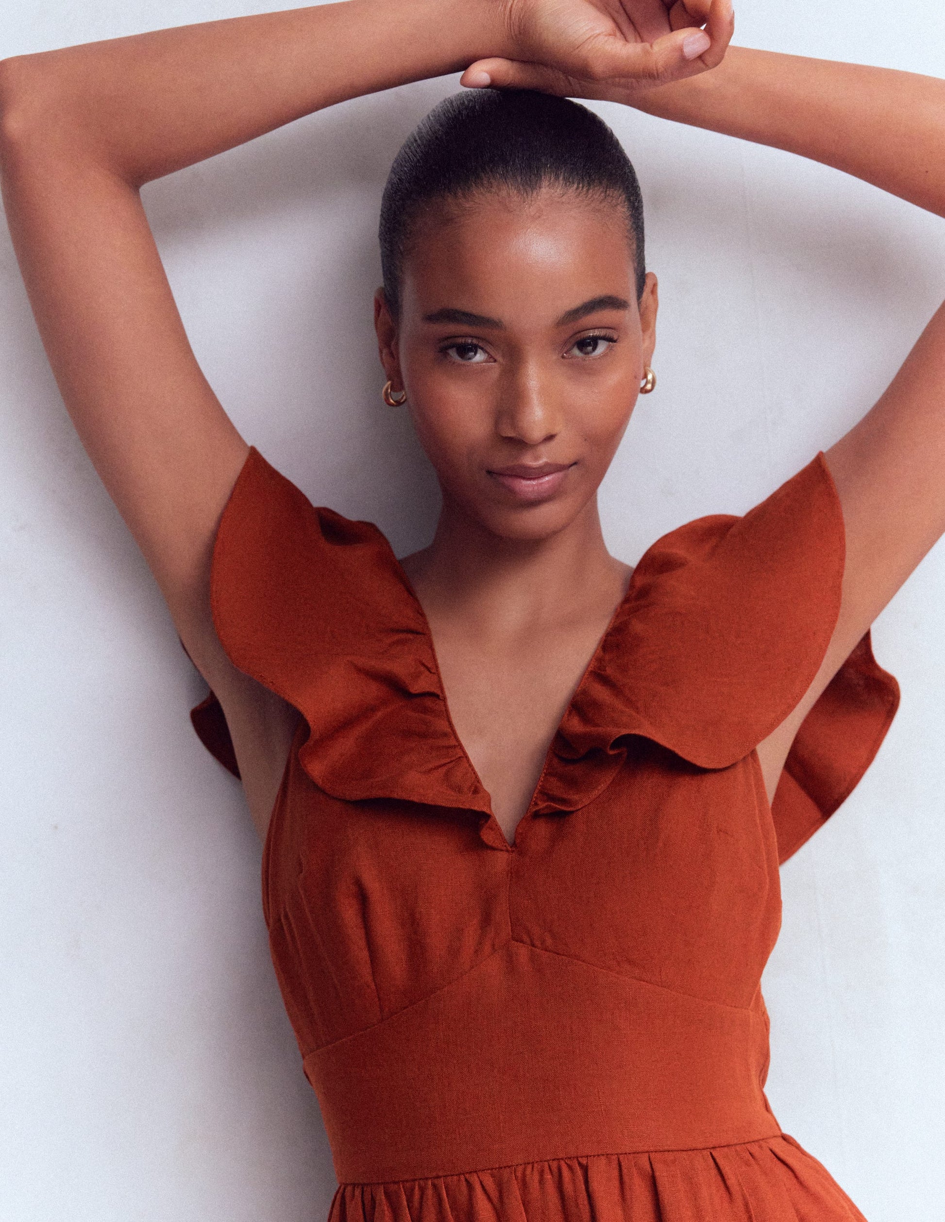 Mega Ruffle Linen Dress-Burnt Henna-3