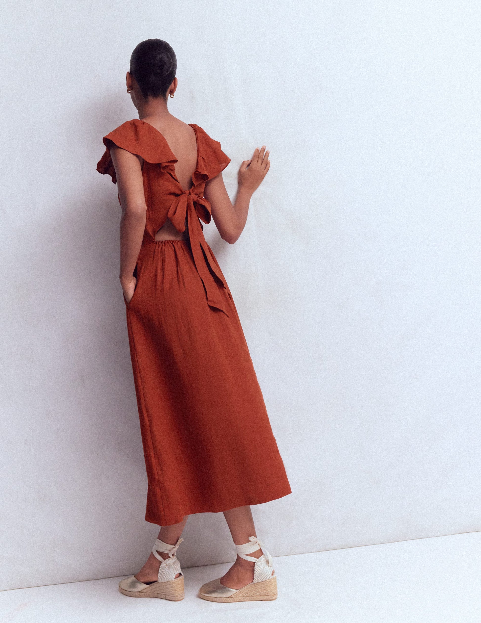 Mega Ruffle Linen Dress-Burnt Henna-4