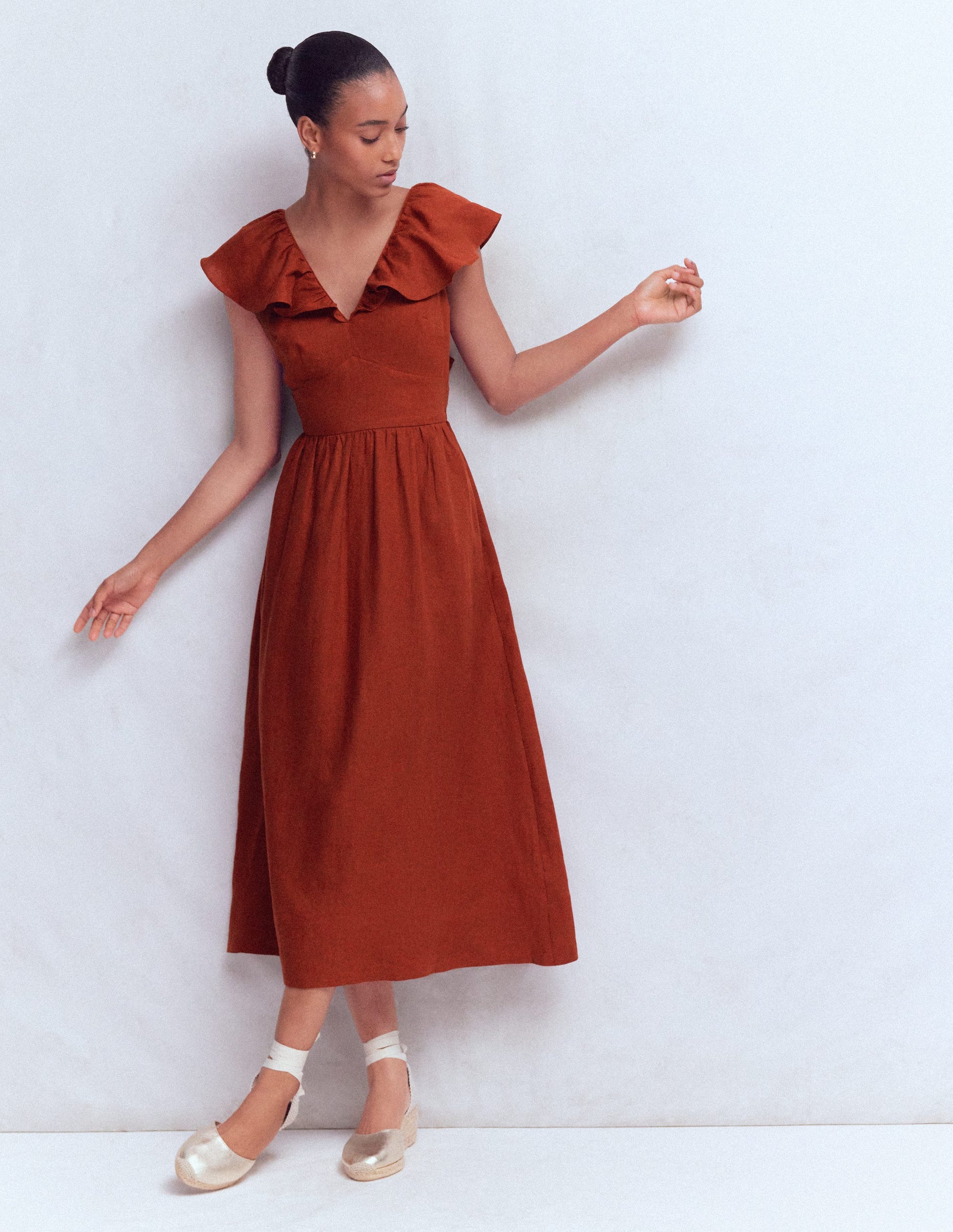 Mega Ruffle Linen Dress-Burnt Henna-5