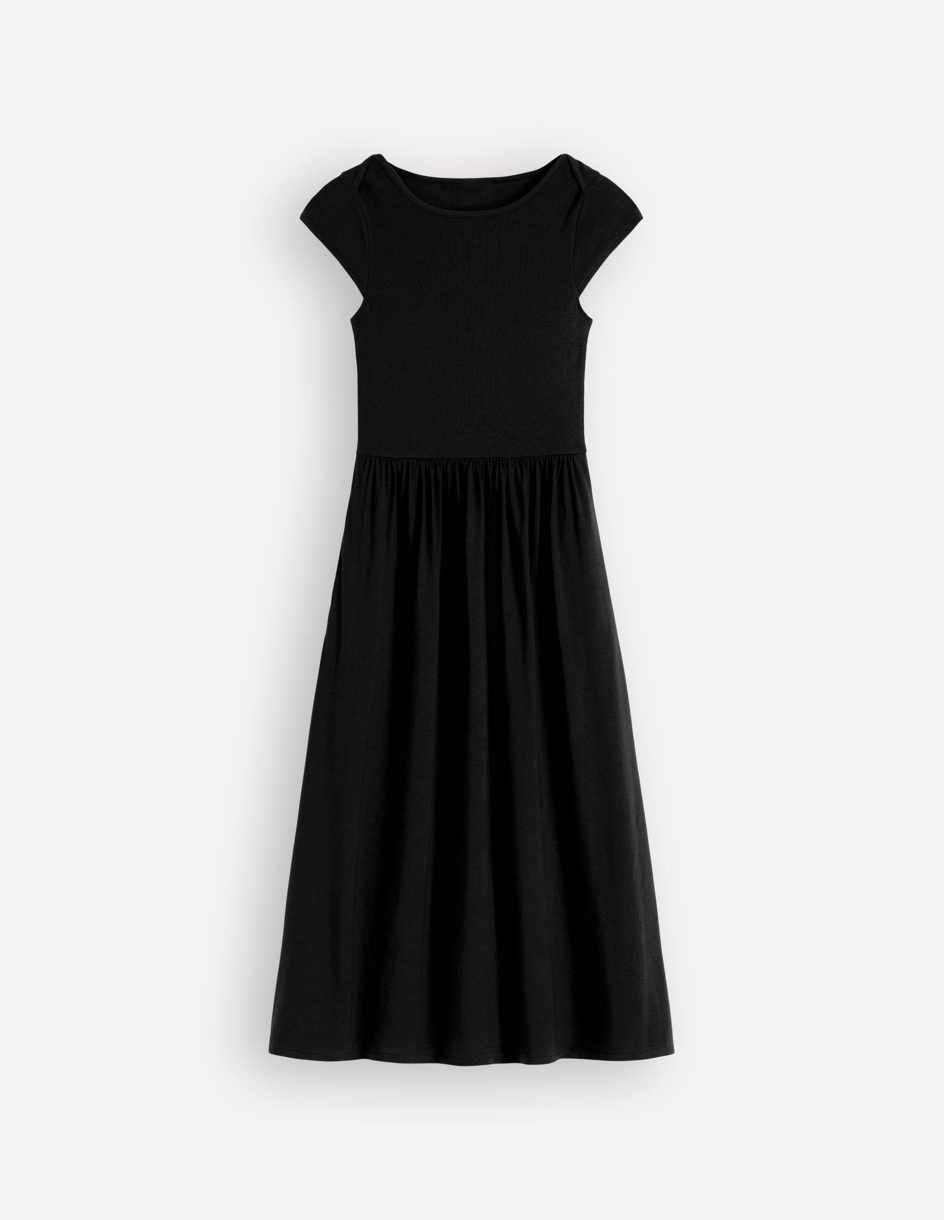 Boat Neck Mix Dress-Black-5