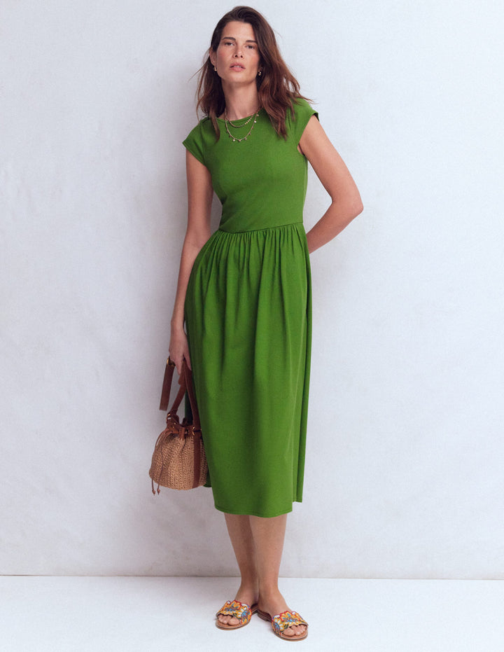Boat Neck Mix Dress-Promenade Green