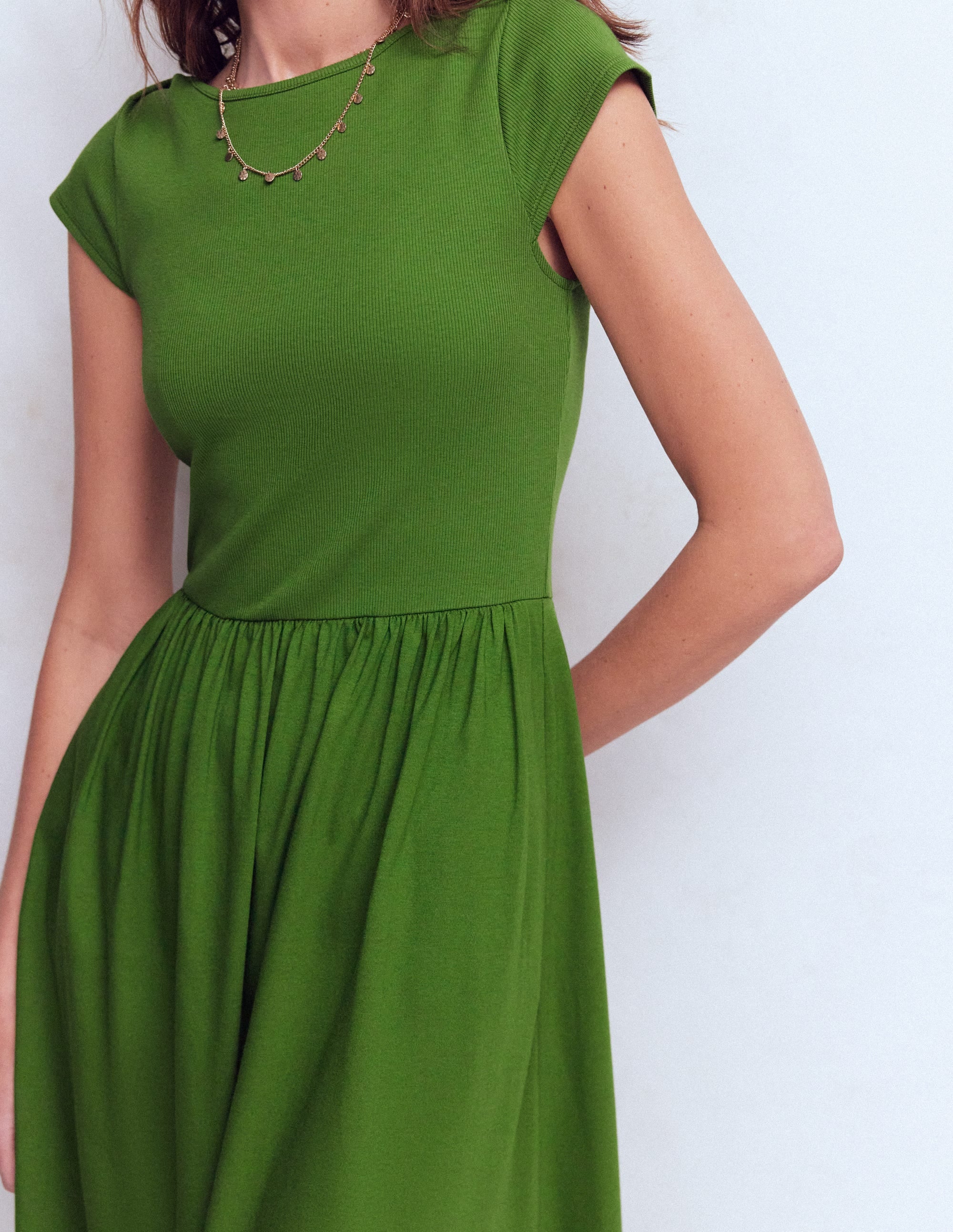 Boat Neck Mix Dress-Safari Green - Image 2