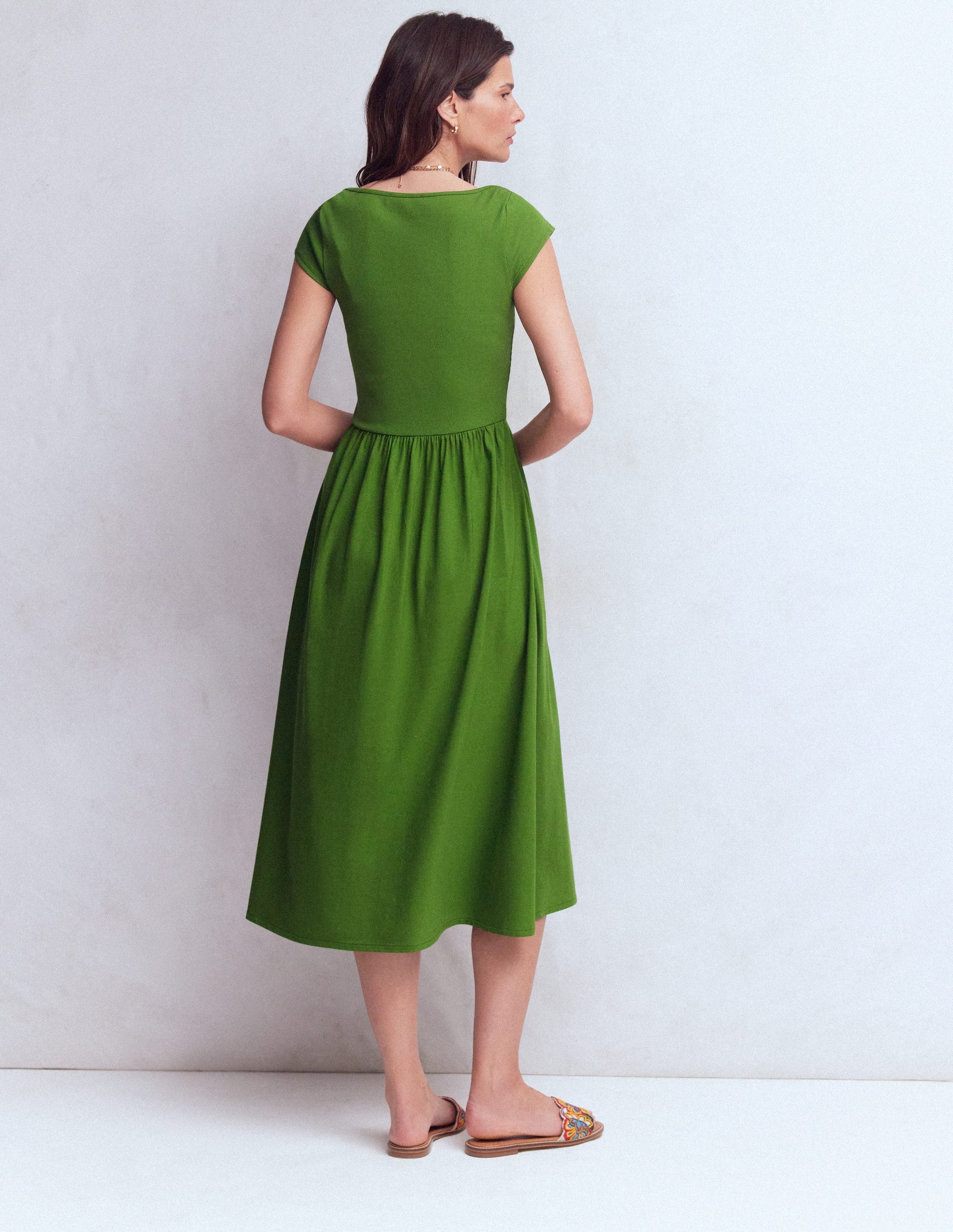 Boat Neck Mix Dress-Promenade Green-3
