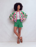 Abi Jacquard Cardigan-Warm Ivory, Palm Tree Birds