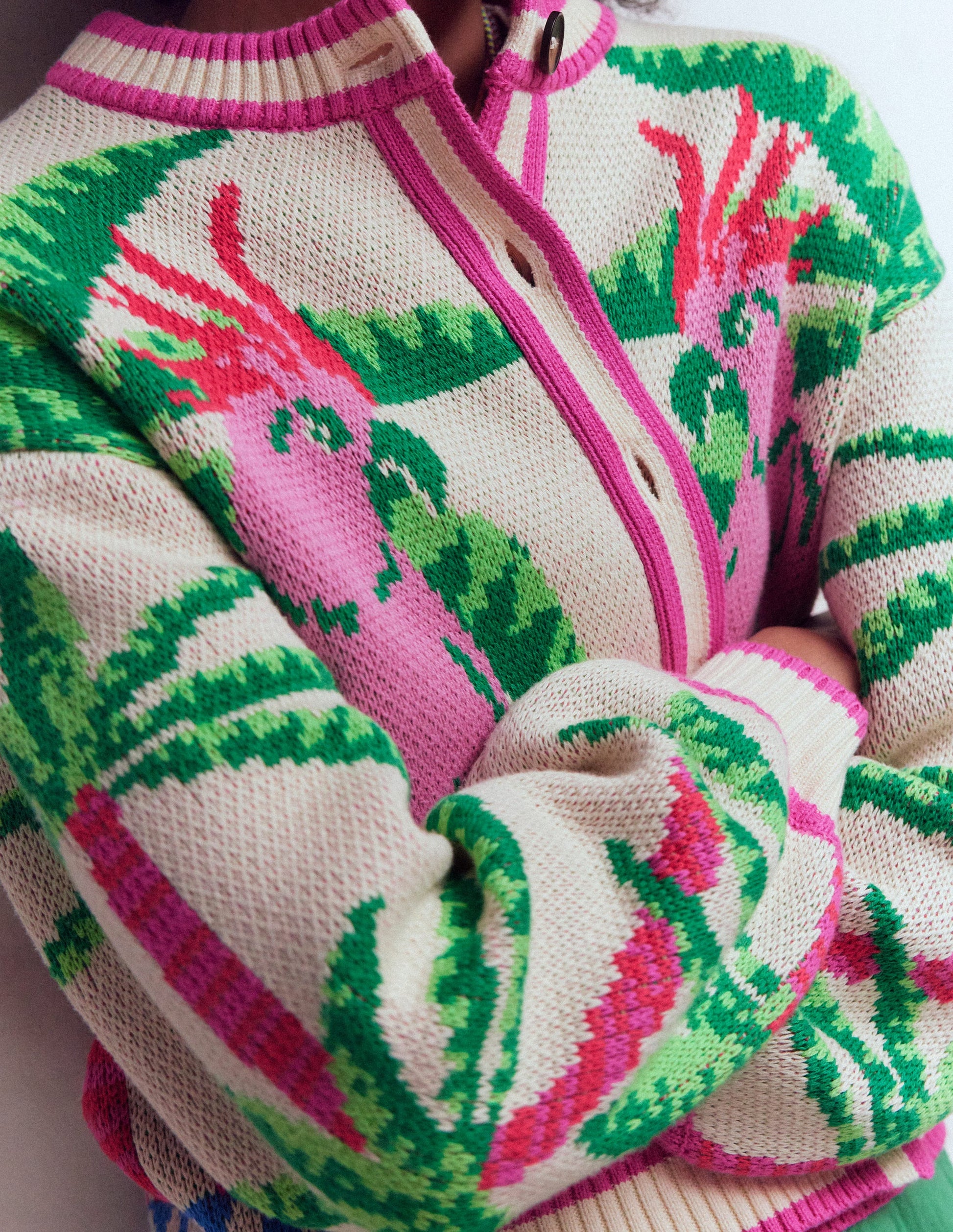 Abi Jacquard Cardigan-Warm Ivory, Palm Tree Birds-4