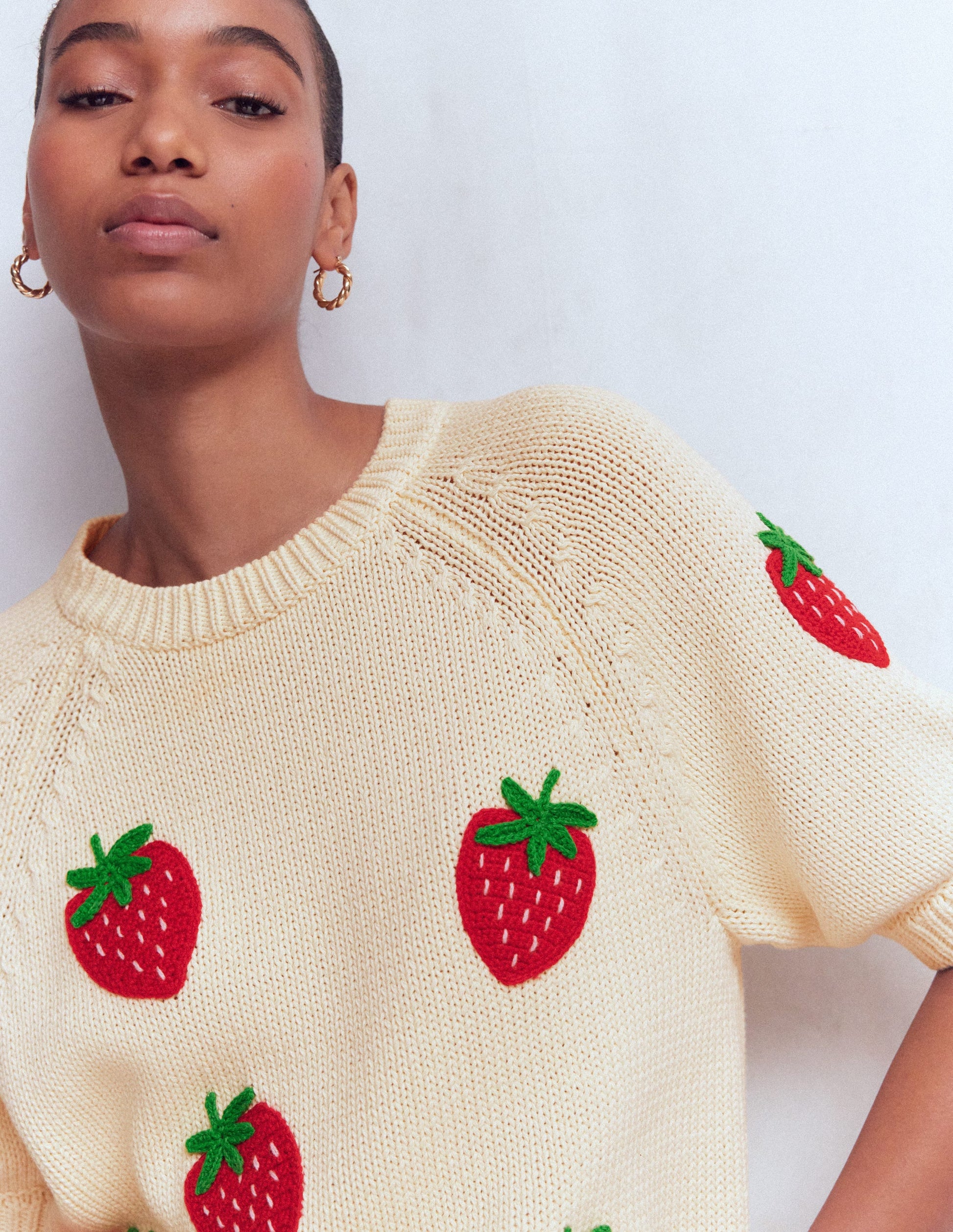 Margot Puff Sleeve T-Shirt-Warm Ivory Strawberry-3