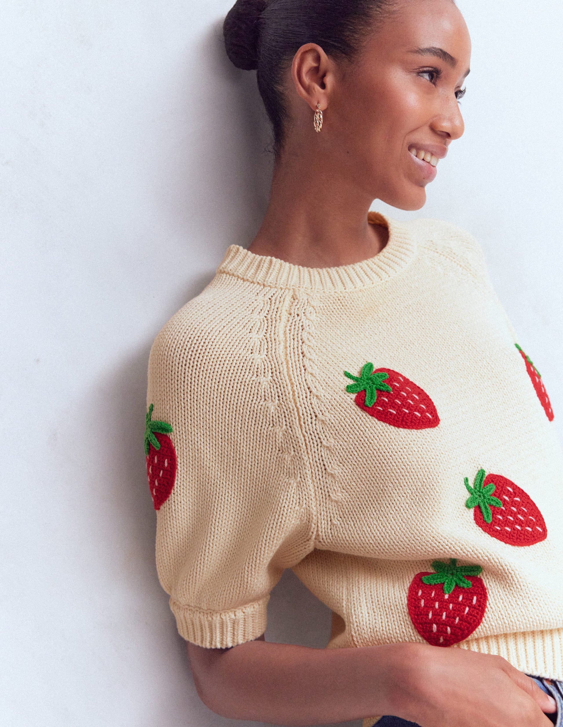 Margot Puff Sleeve T-Shirt-Warm Ivory Strawberry-7
