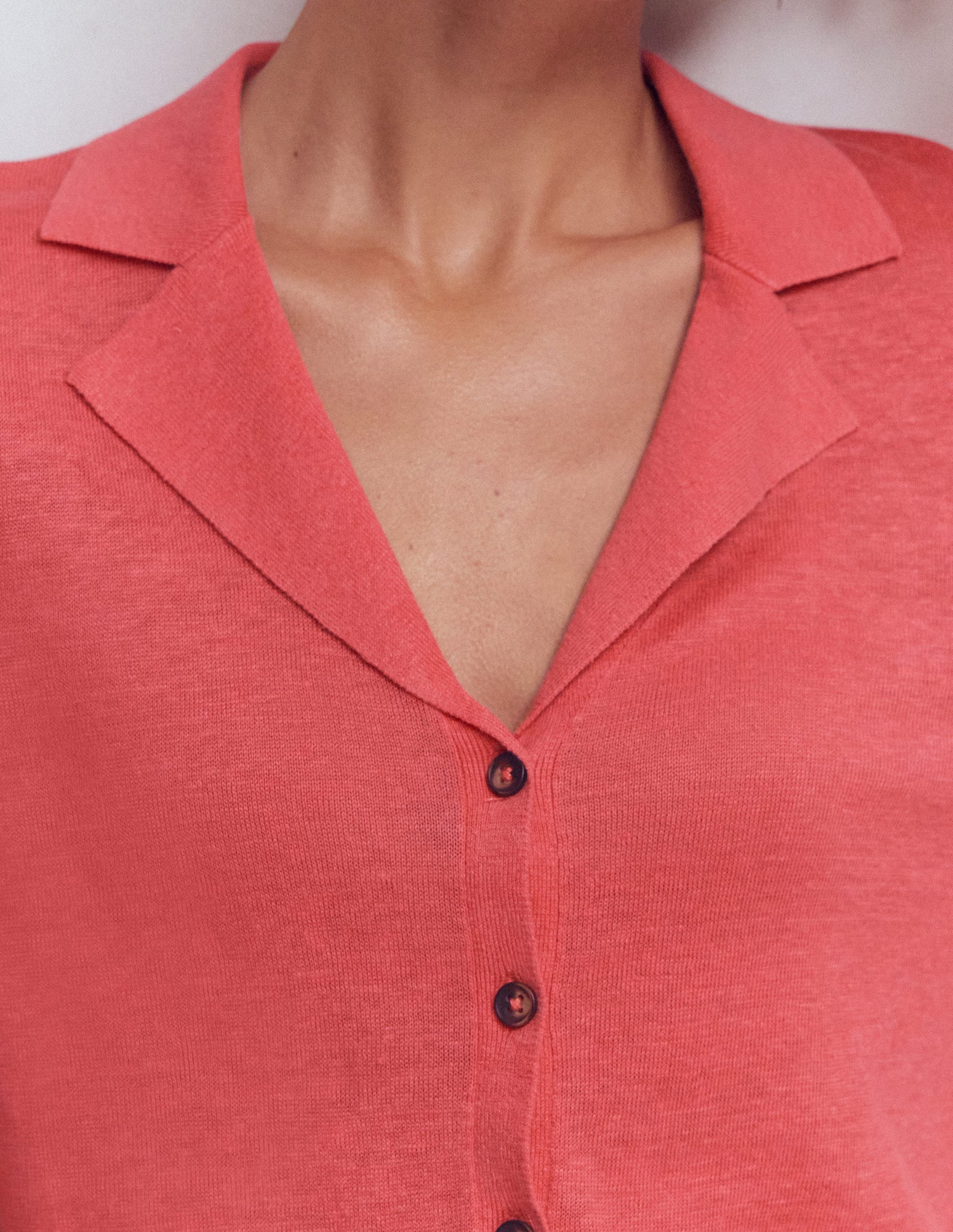 Agnes Collar Linen Cardigan-Coral-2