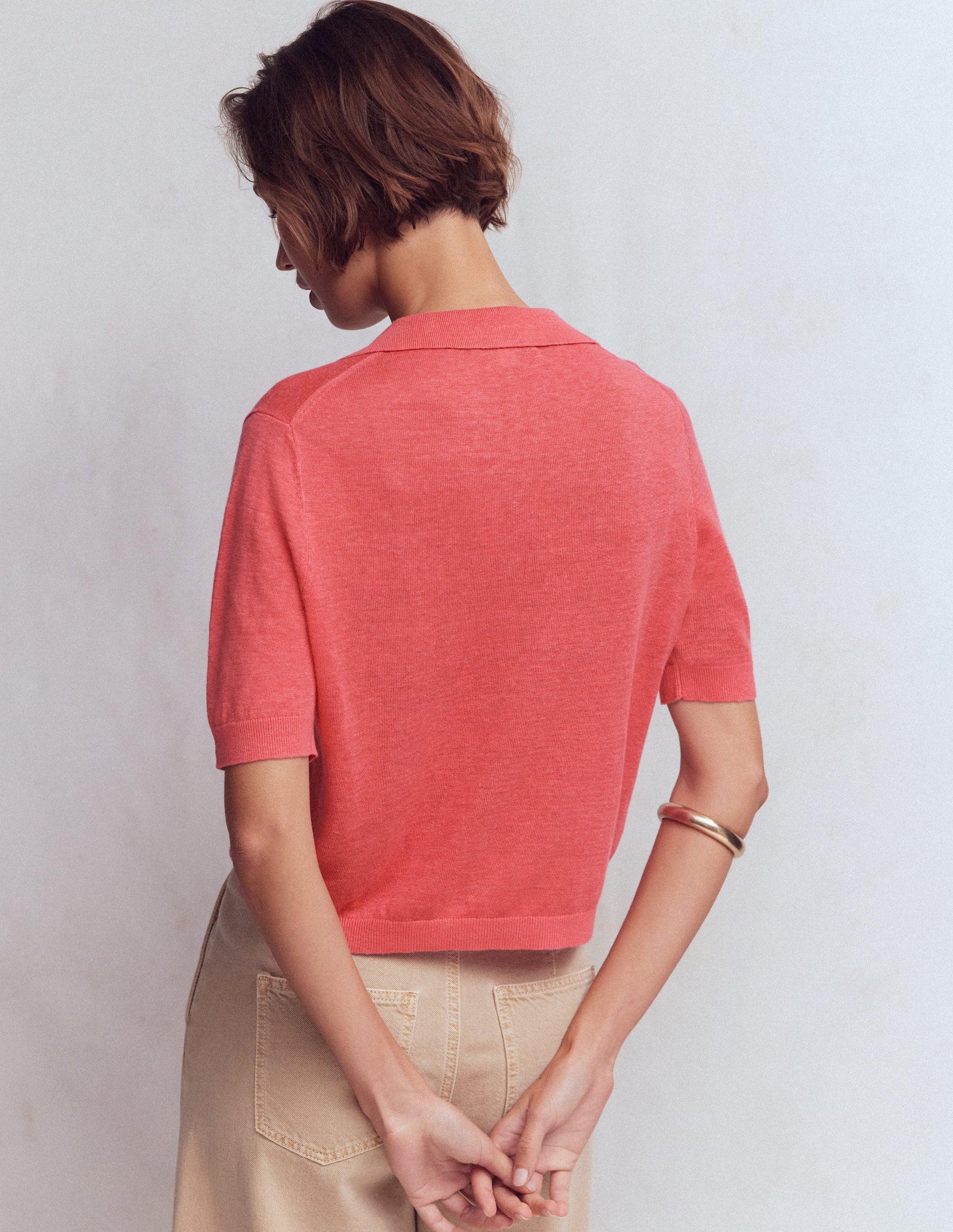 Agnes Collar Linen Cardigan-Coral-3