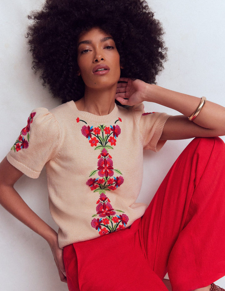 Monica Pointelle T-Shirt-Ivory