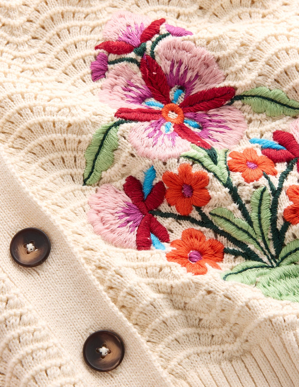 Relaxed Cotton Stitch Cardigan-Ivory, Embroidery - Image 9