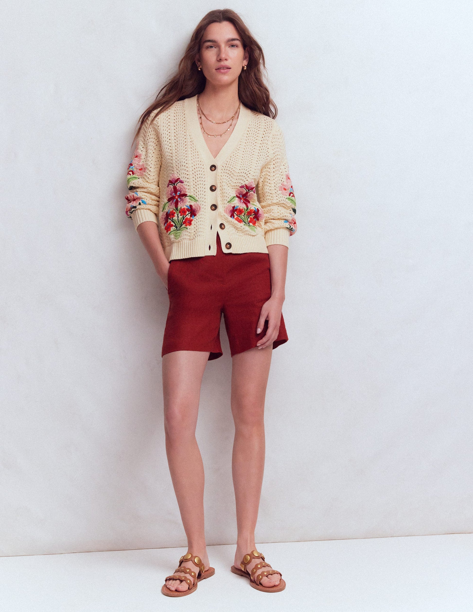 Relaxed Cotton Stitch Cardigan-Ivory, Embroidery-5
