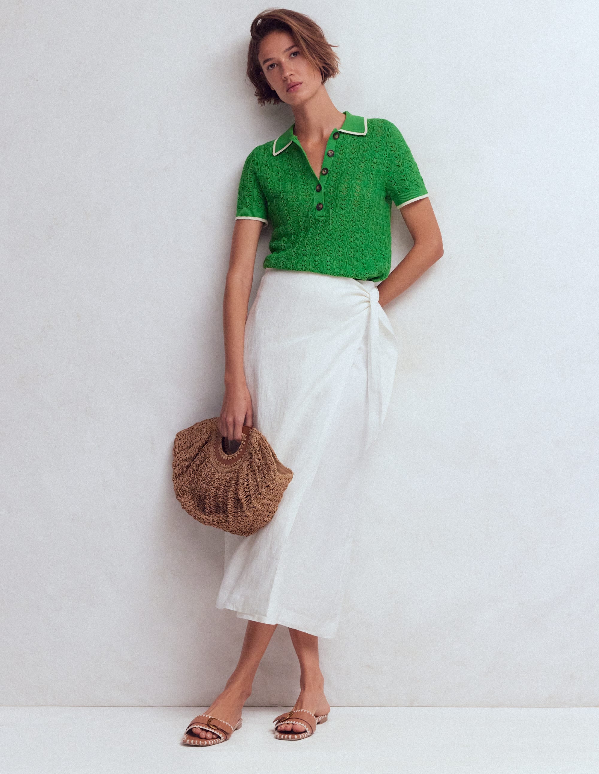Pointelle Henley T-shirt-Online Lime - Image 5