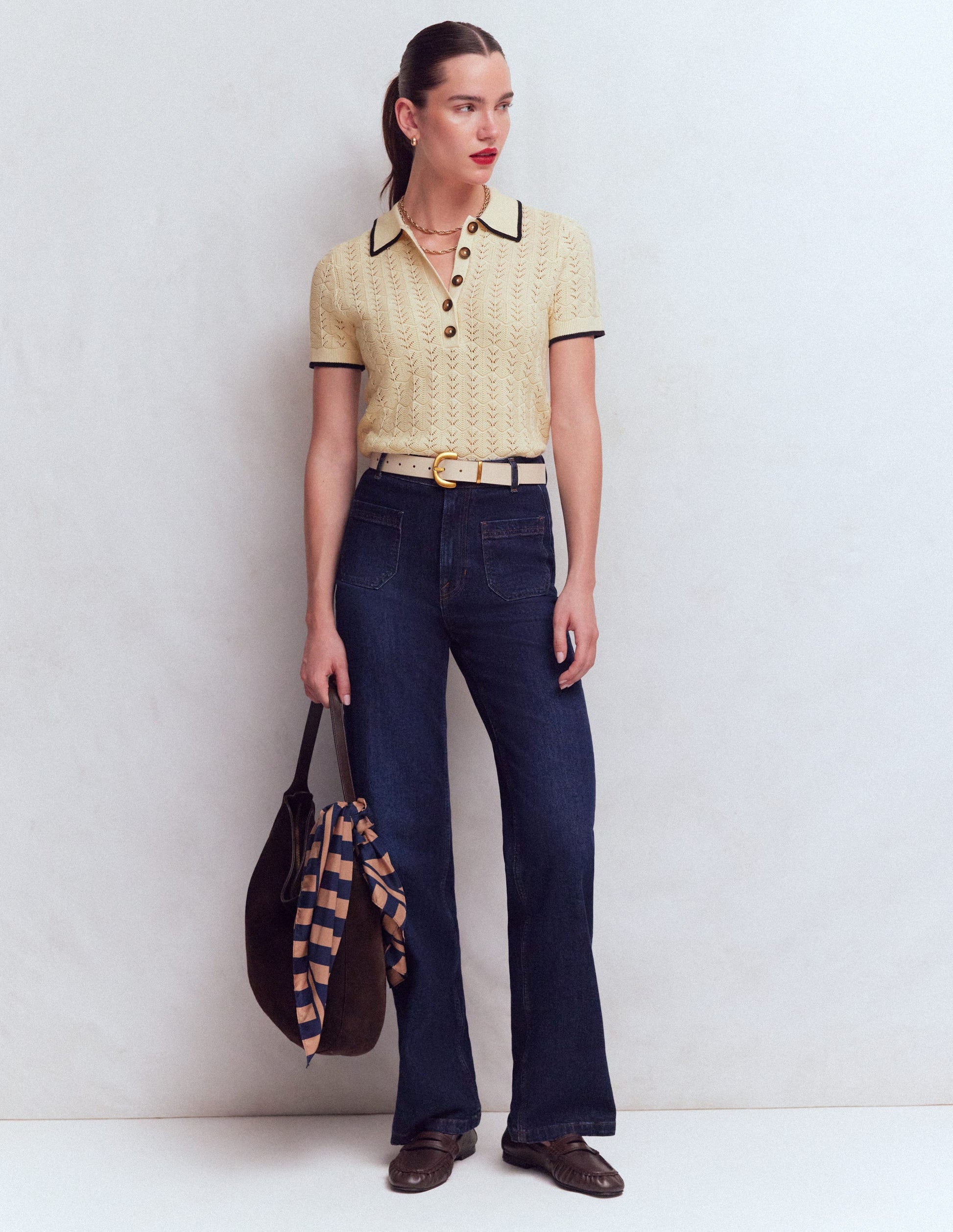 Pointelle Henley T-shirt-Cream-4