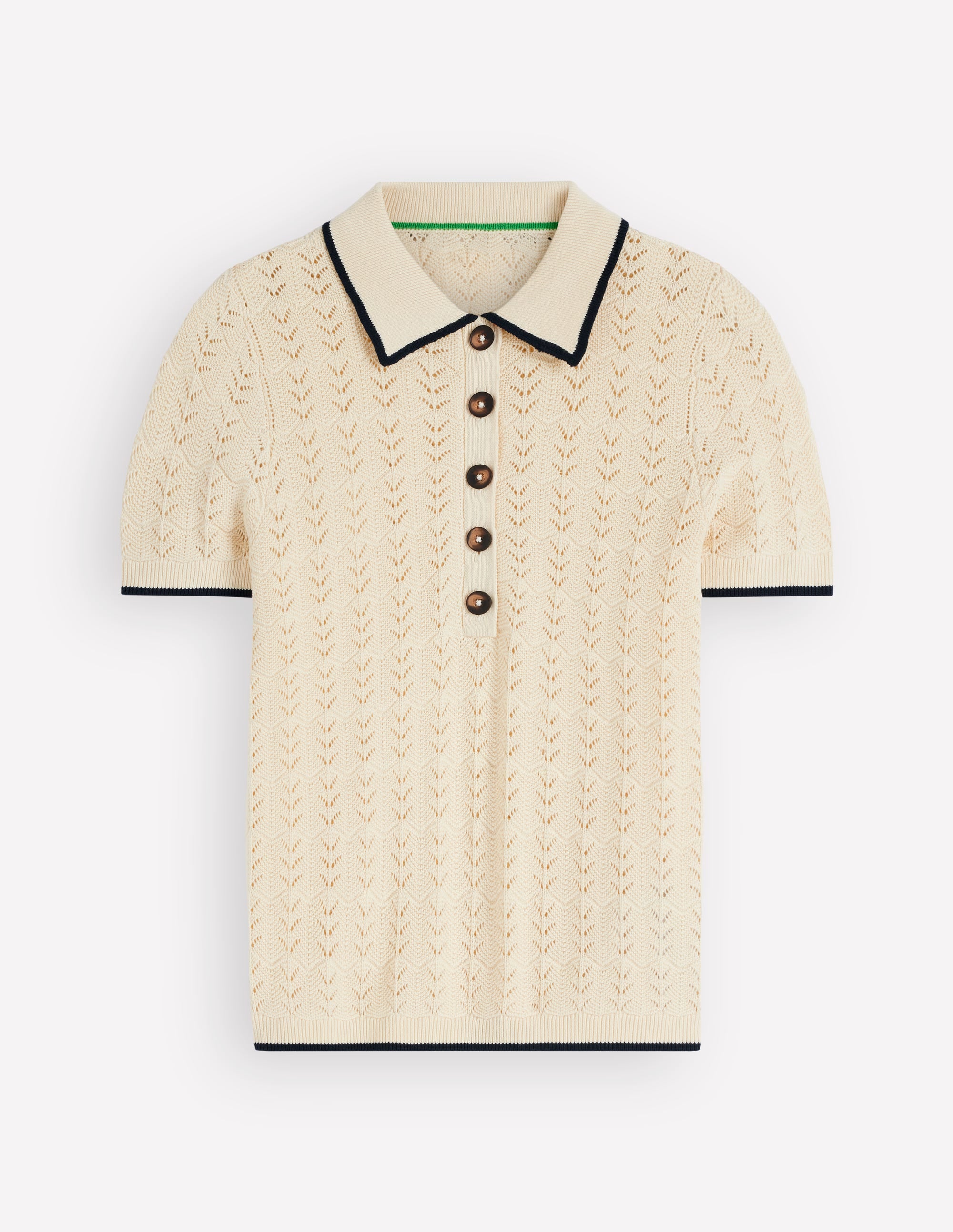 Pointelle Henley T-shirt-Cream - Image 6