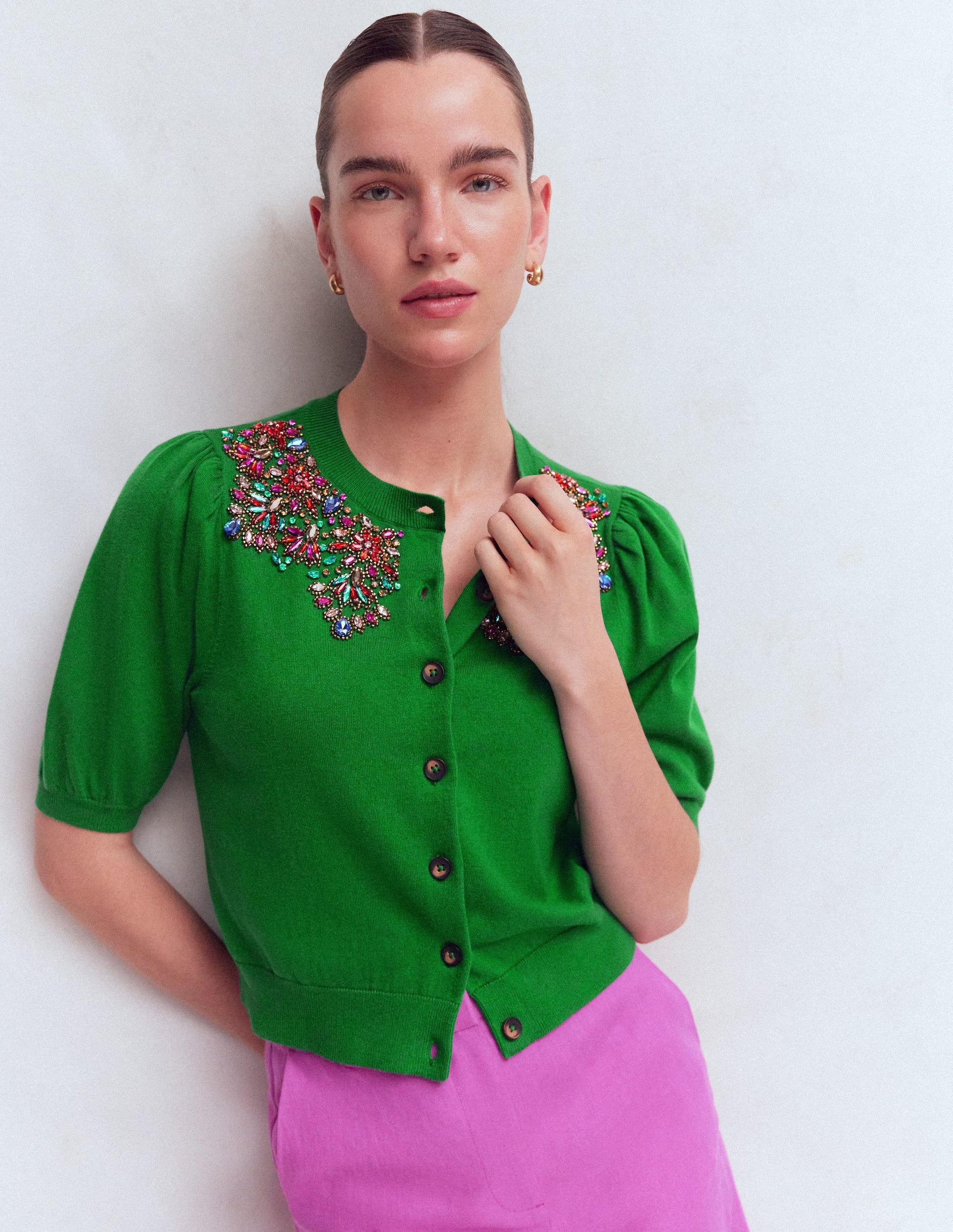 Nadia Embellished Cardigan-Green-1