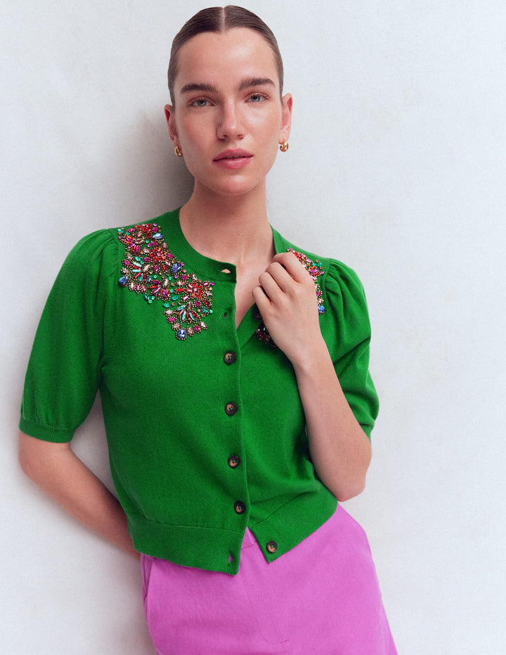 Nadia Embellished Cardigan-Green