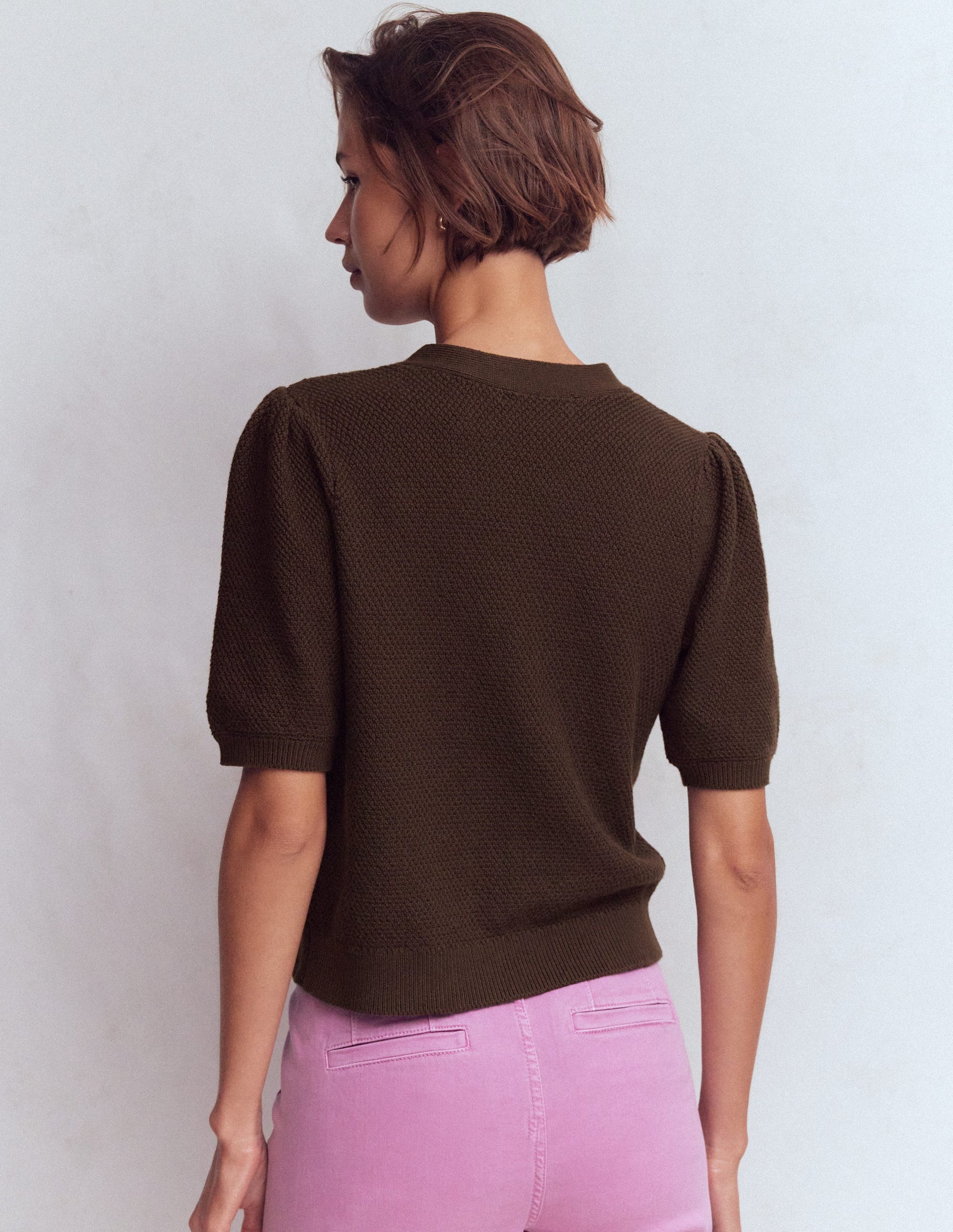 Hayley Cotton V-neck Cardigan-Espresso-3