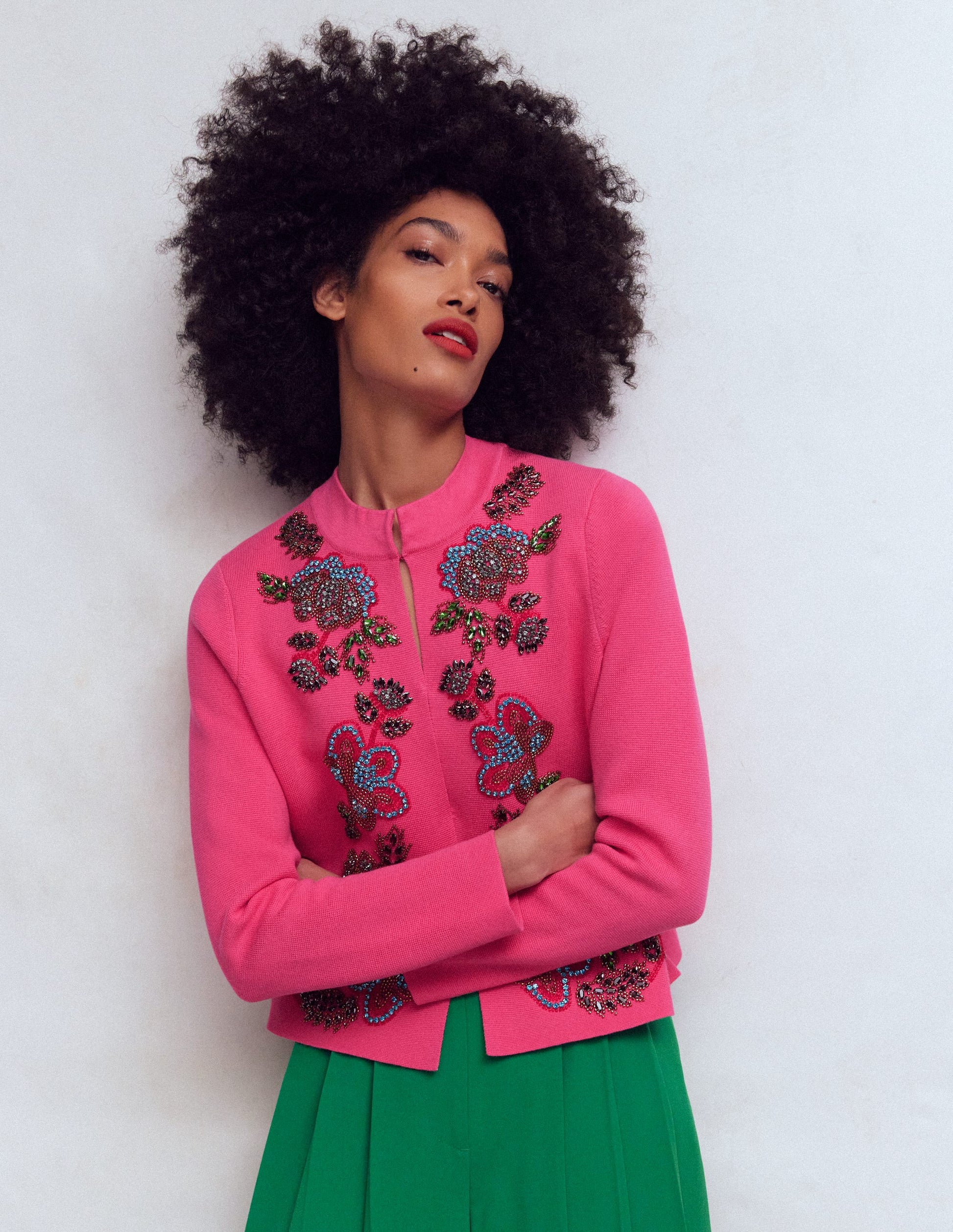 Elena Stand Neck Jacket-Pink Embroidery-1