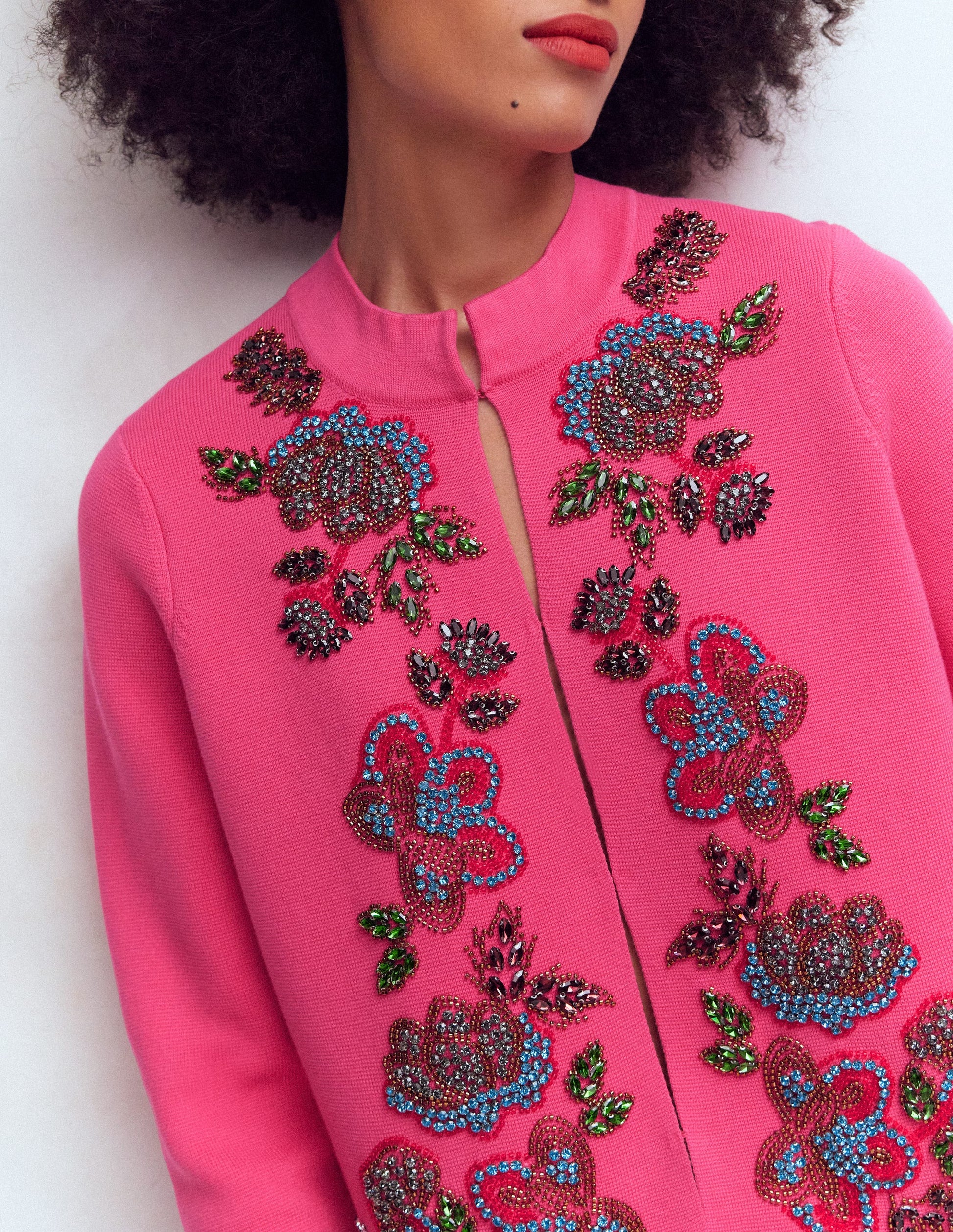 Elena Stand Neck Jacket-Pink Embroidery-2