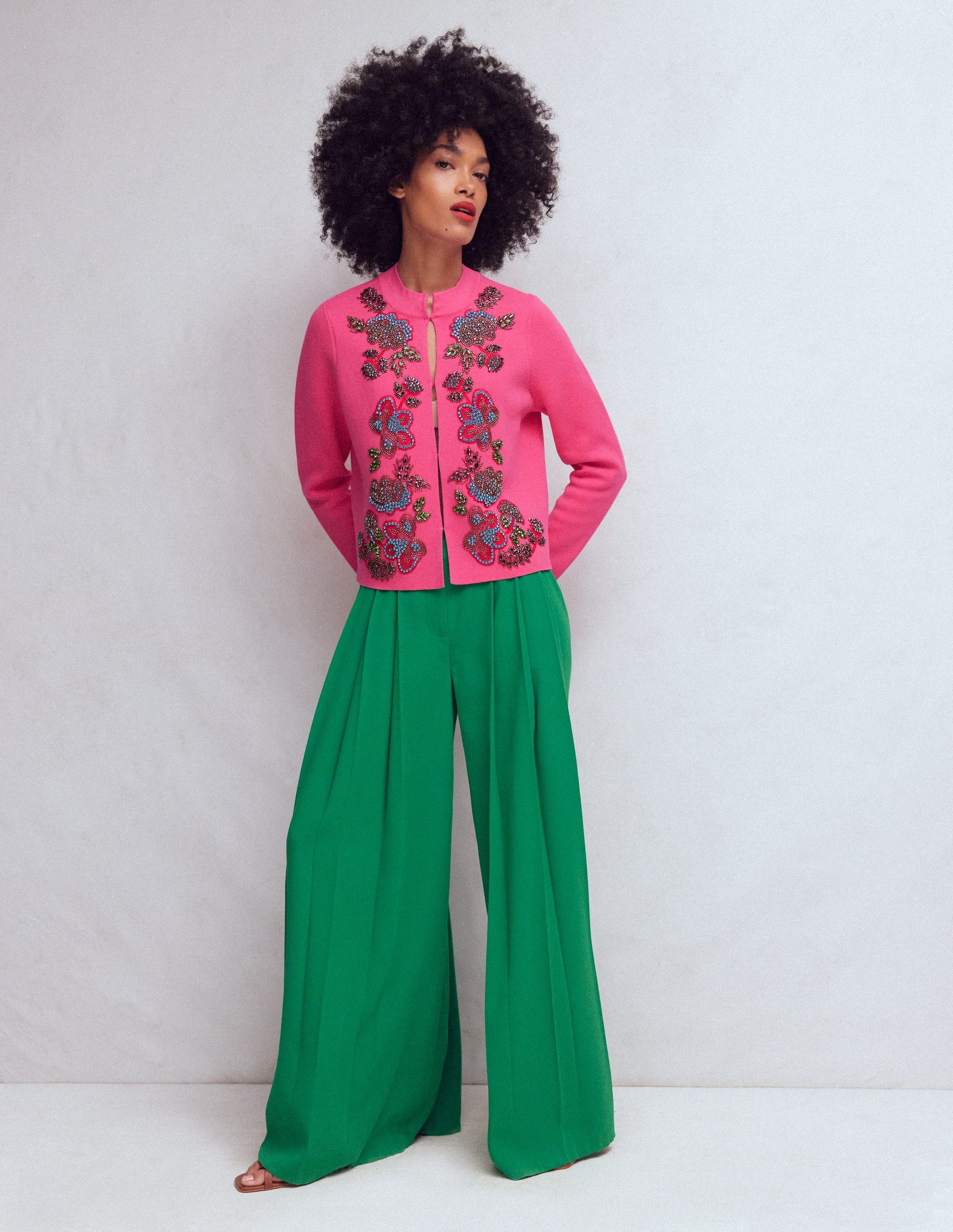 Elena Stand Neck Jacket-Pink Embroidery-4