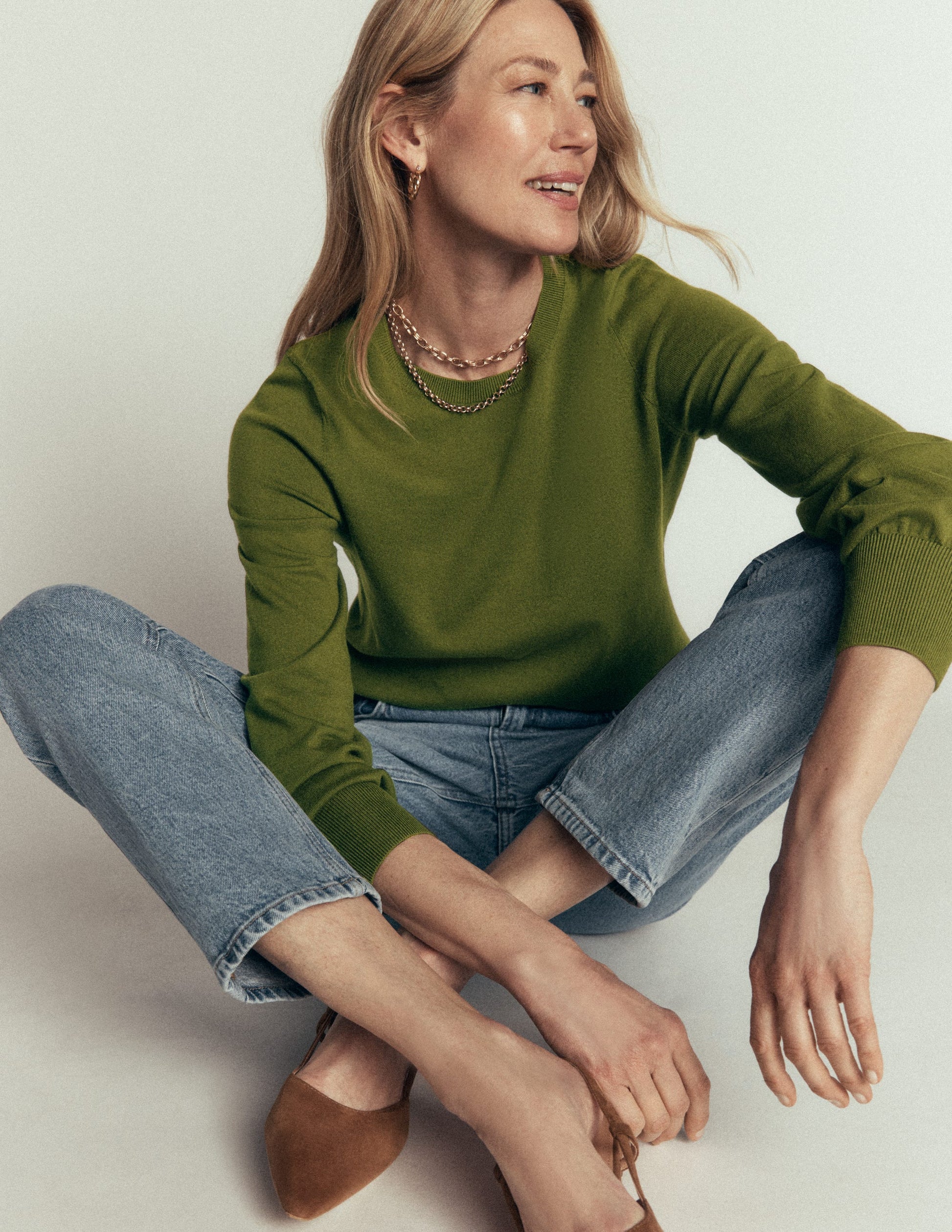 Camilla Cotton Crew Jumper-Forest Green-1