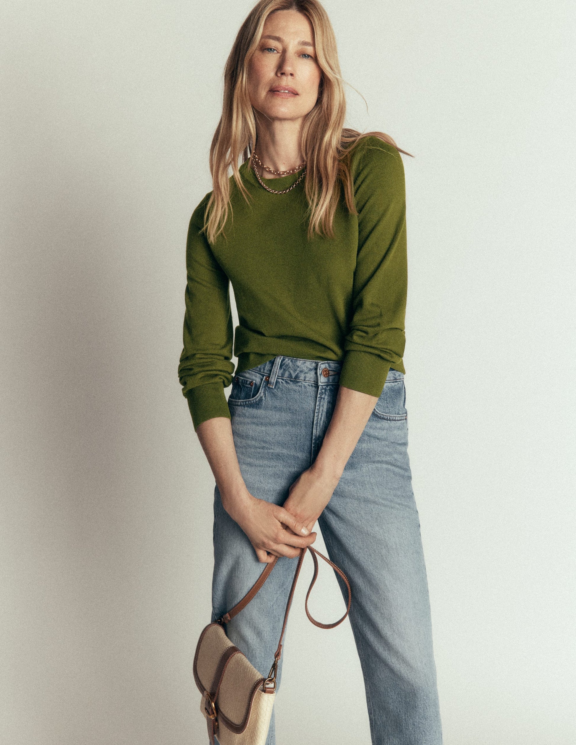 Camilla Cotton Crew Jumper-Forest Green-4