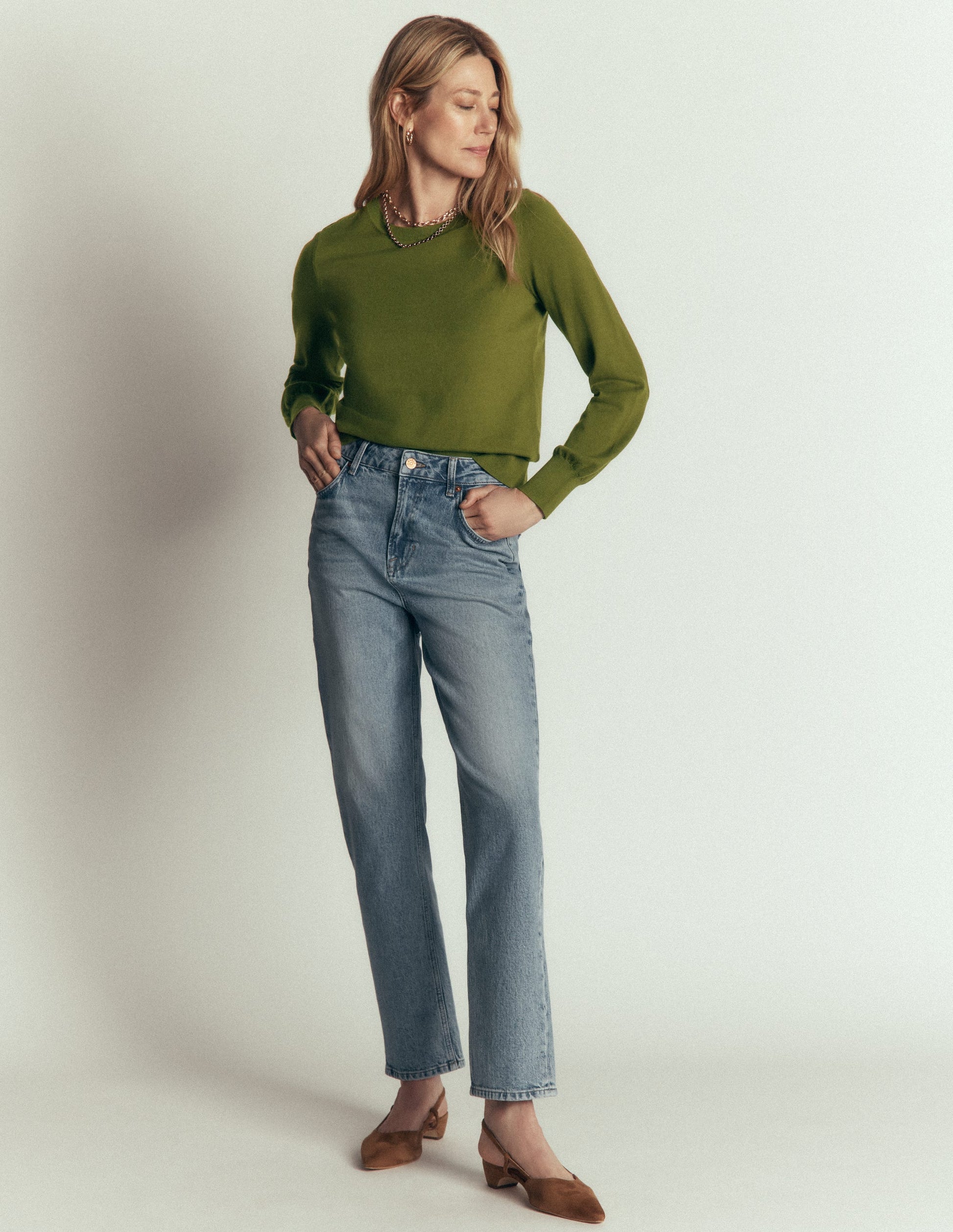 Camilla Cotton Crew Jumper-Forest Green-1