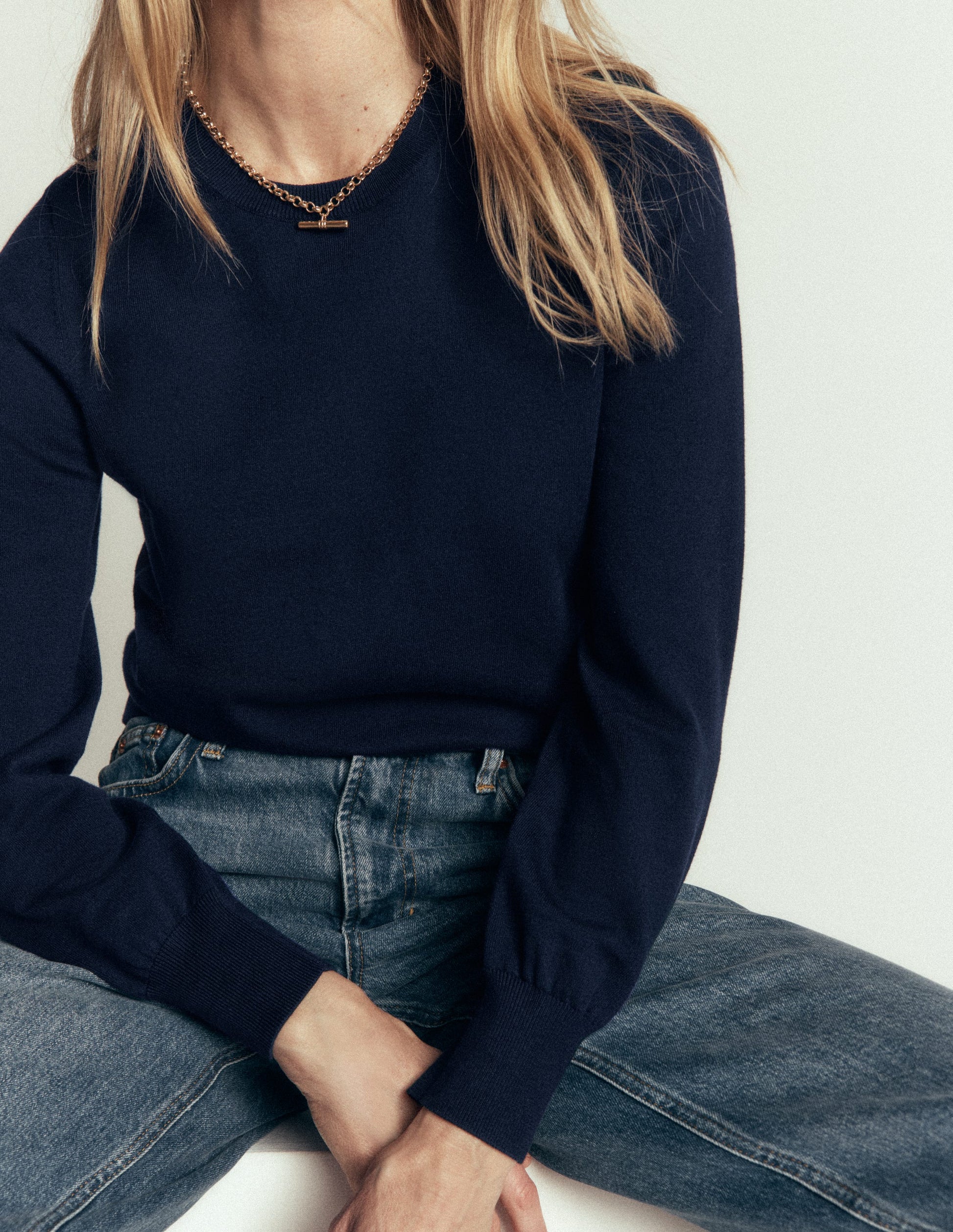 Camilla Cotton Crew Jumper-Navy-1