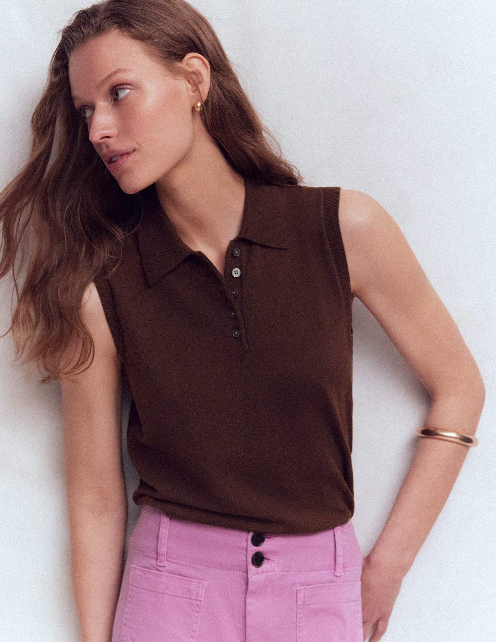 Chloe Henley Knitted Tank-Bitter Chocolate-4