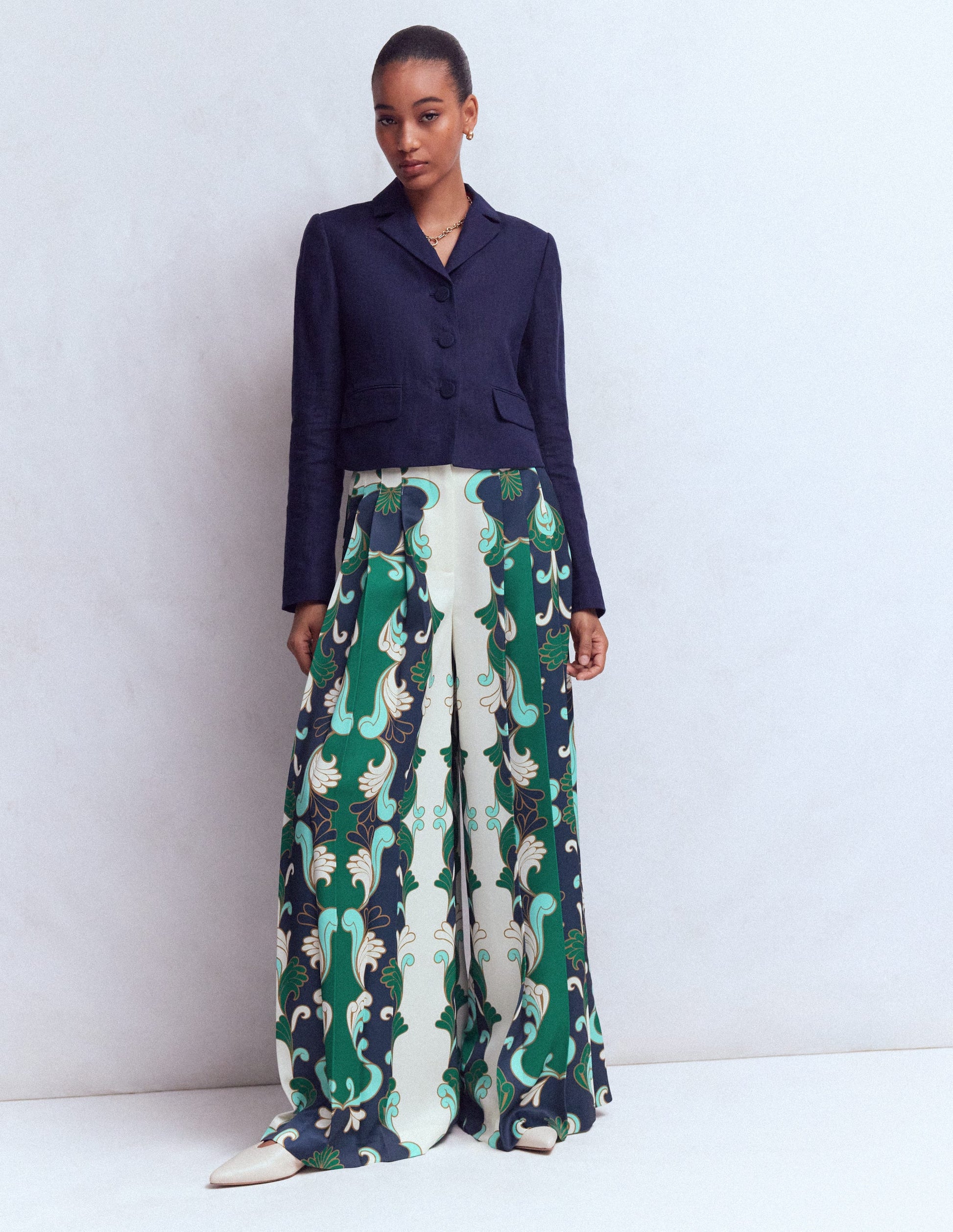 Regent Wide Leg Trousers-Ivory, Foliage Whirl-6