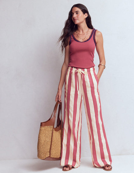 Islington Linen Trousers-Ivory, Brown & Pink Stripe
