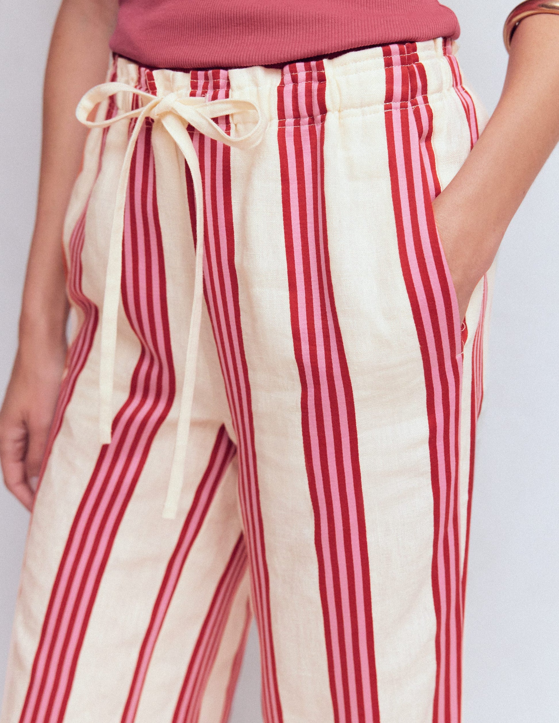 Islington Linen Trousers-Ivory, Brown & Pink Stripe-2