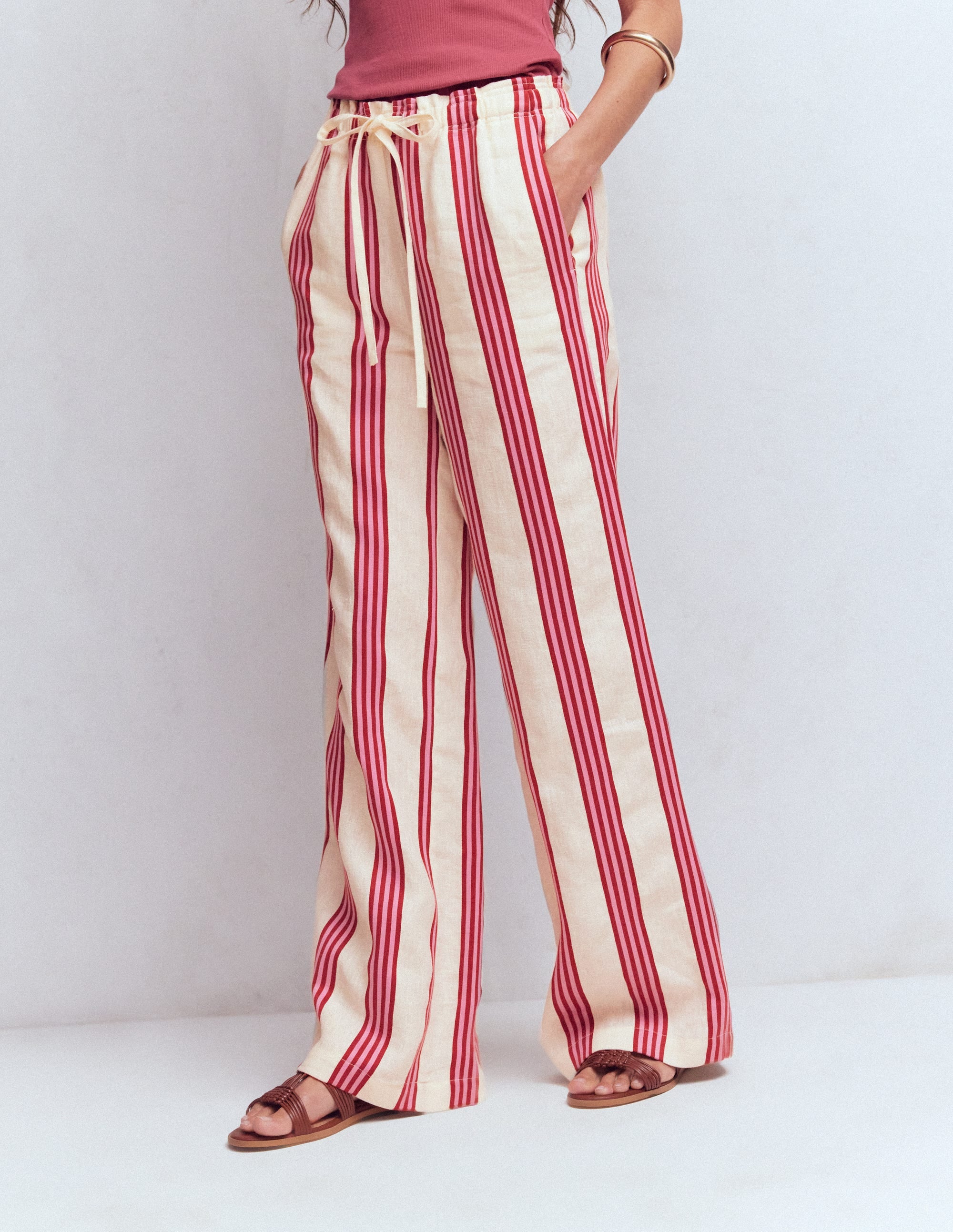 Islington Linen Trousers-Ivory, Brown & Pink Stripe - Image 5