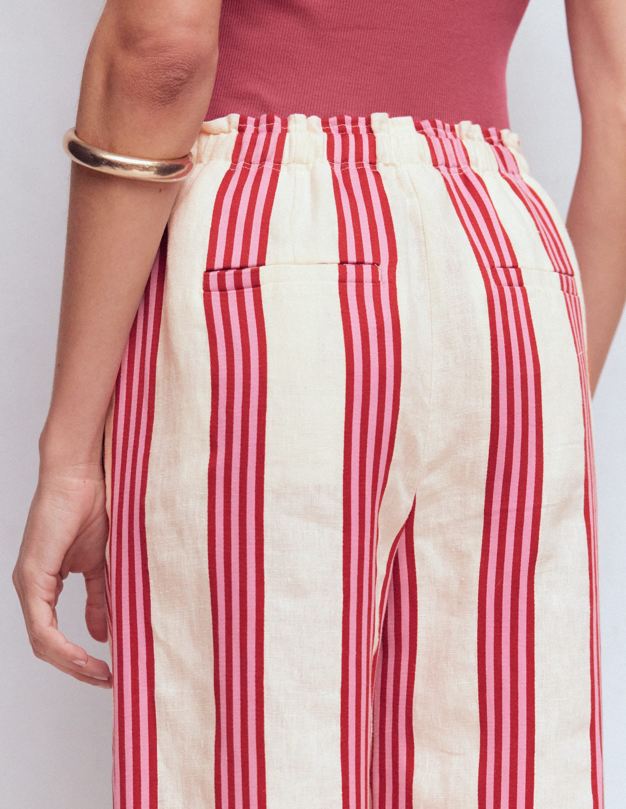 Islington Linen Trousers-Ivory, Brown & Pink Stripe - Image 6