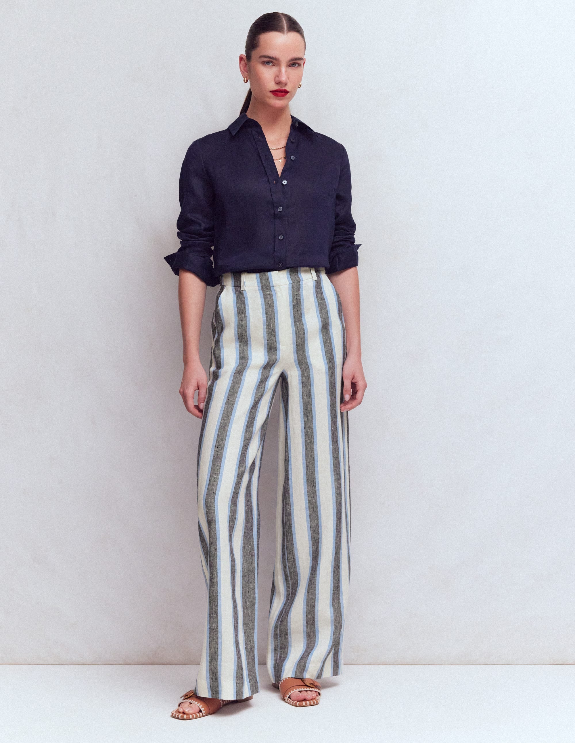 Belgravia Linen Trousers-Blue and White Stripe - Image 2