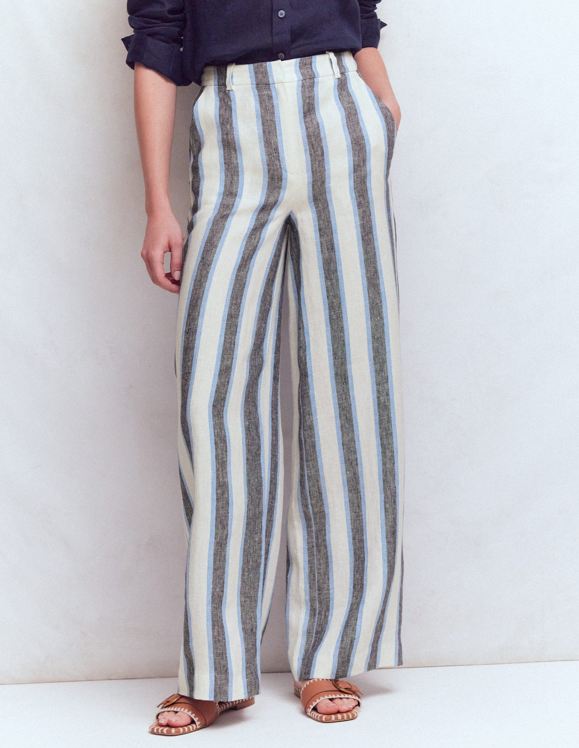 Belgravia Linen Trousers-Blue and White Stripe-6